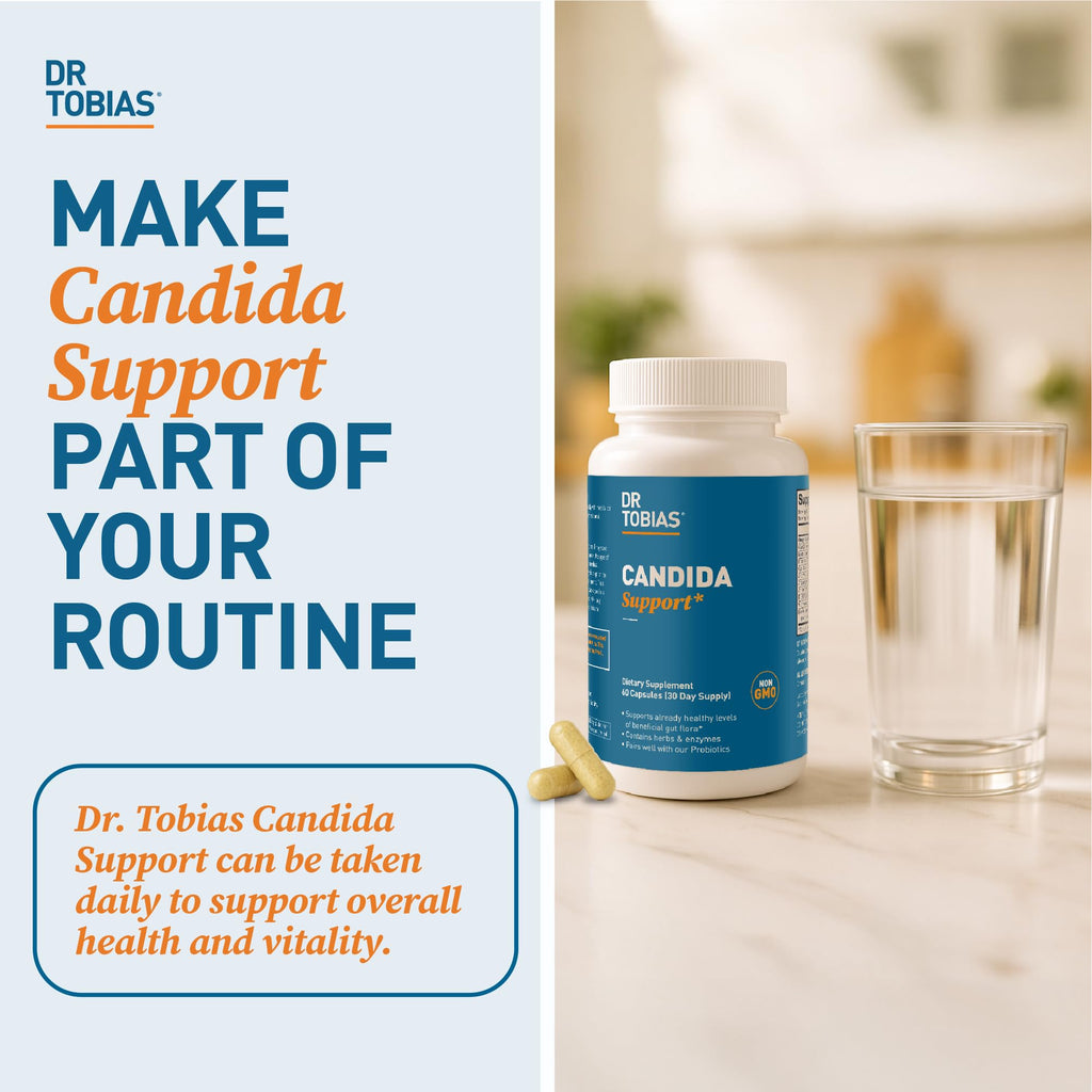 Dr. Tobias Candida Support – Gut Flora Balance Complex with Oregano, Caprylic Acid, Enzymes & Probiotics | 60 Capsules