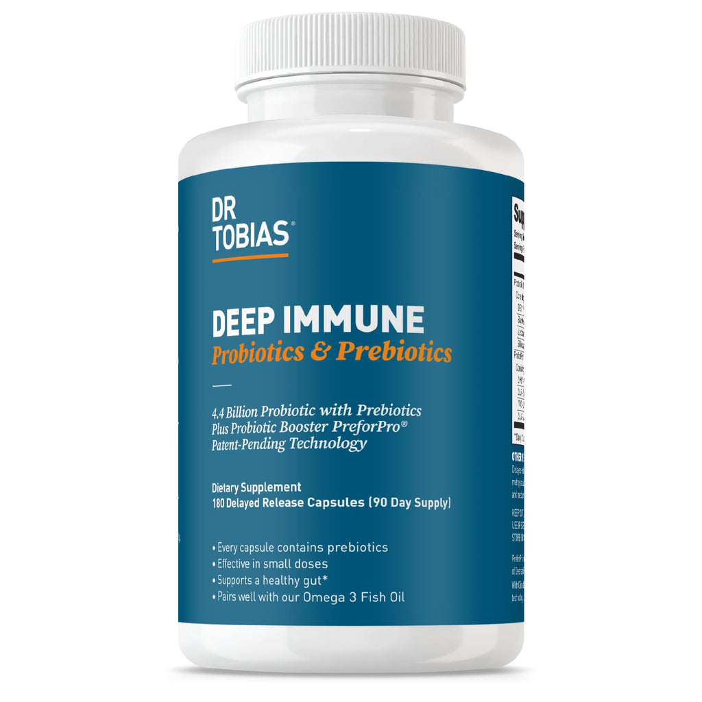 Dr. Tobias Deep Immune Probiotics & Prebiotics – Dual Action Digestive & Immune Support, 180 Capsules