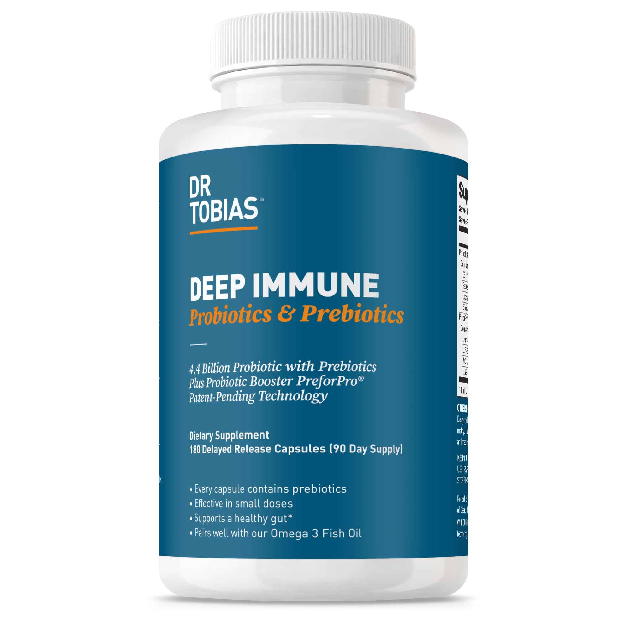 Dr. Tobias Deep Immune Probiotics & Prebiotics – Dual Action Digestive & Immune Support, 180 Capsules