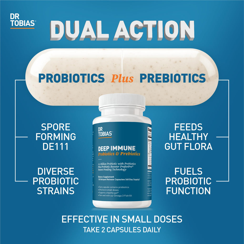Dr. Tobias Deep Immune Probiotics & Prebiotics – Dual Action Digestive Support (120 Capsules)