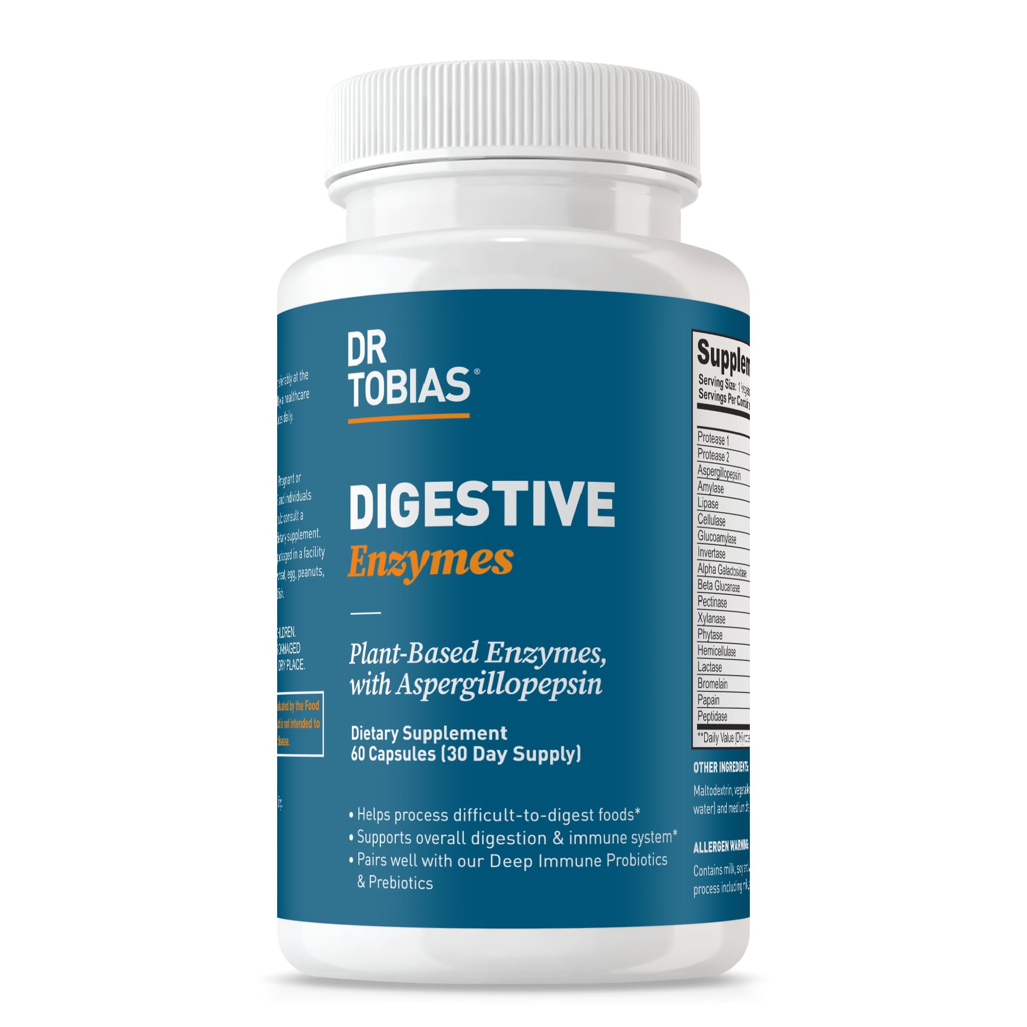 Dr. Tobias Digestive Enzymes with Amylase, Lipase, Bromelain, Lactase, Protease & More – 60 Capsules | Digestion & Gut Health