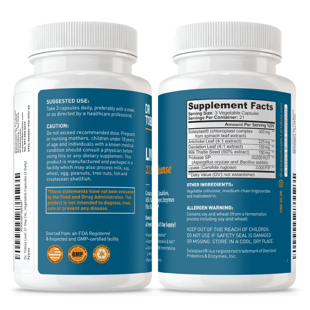 Dr. Tobias Liver 21 Day Cleanse – Milk Thistle Detox (63 Veg Capsules, Pack of 2)