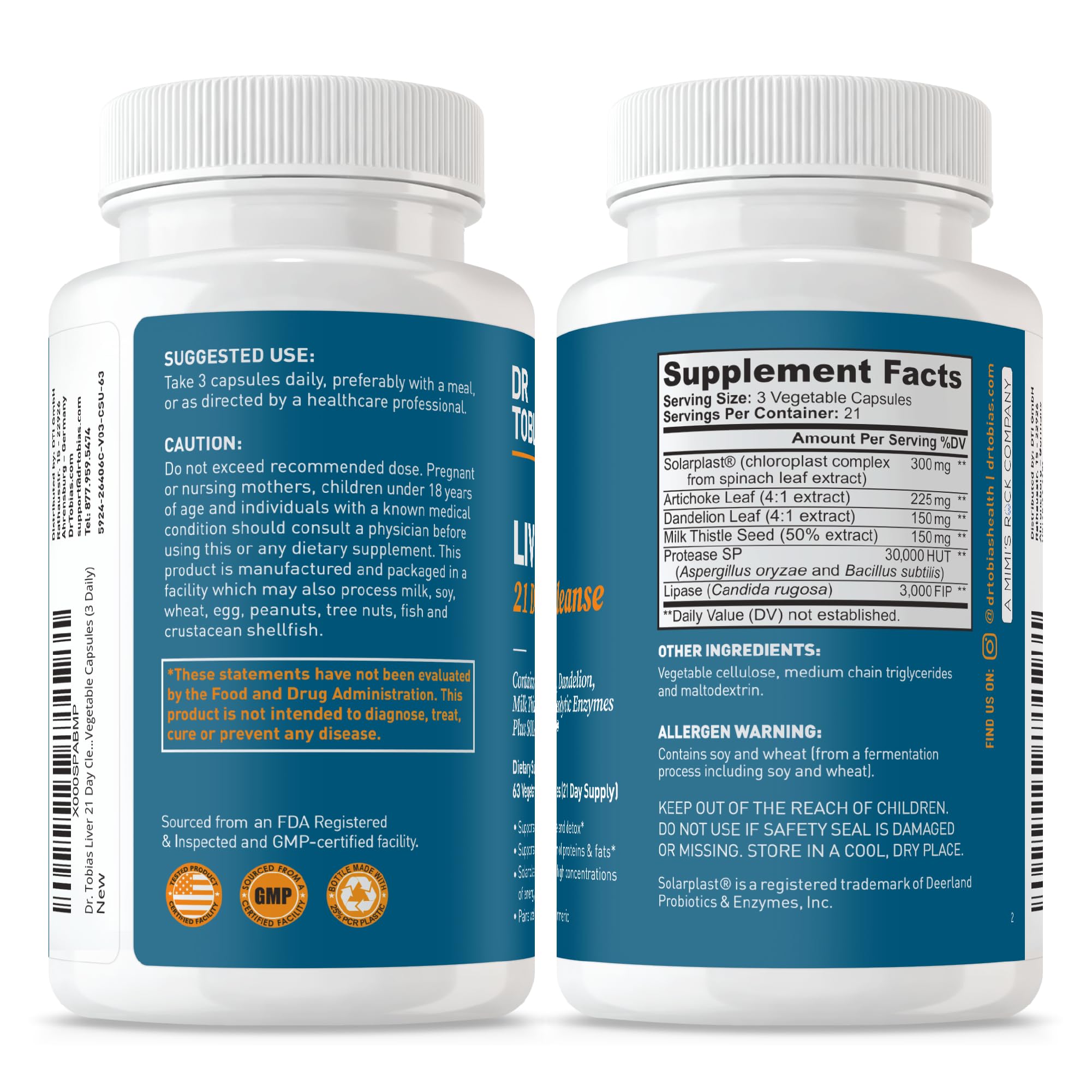 Dr. Tobias Liver 21 Day Cleanse – Herbal Detox (Milk Thistle & Artichoke) 63 Veg Caps