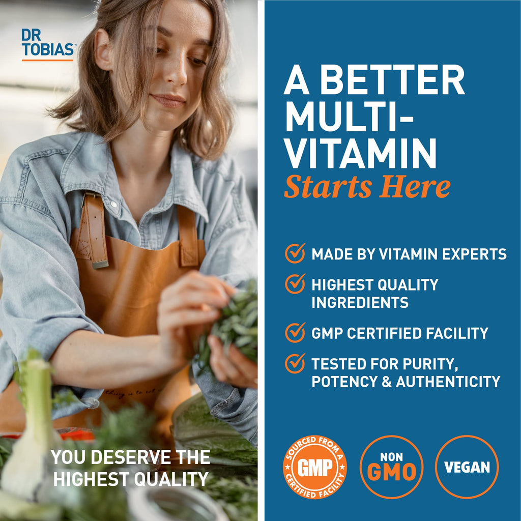 Dr. Tobias Adult Multivitamin for Women & Men – Immune Support, 42 Fruits & Vegetables, Vegan, Non-GMO, 180 Tablets
