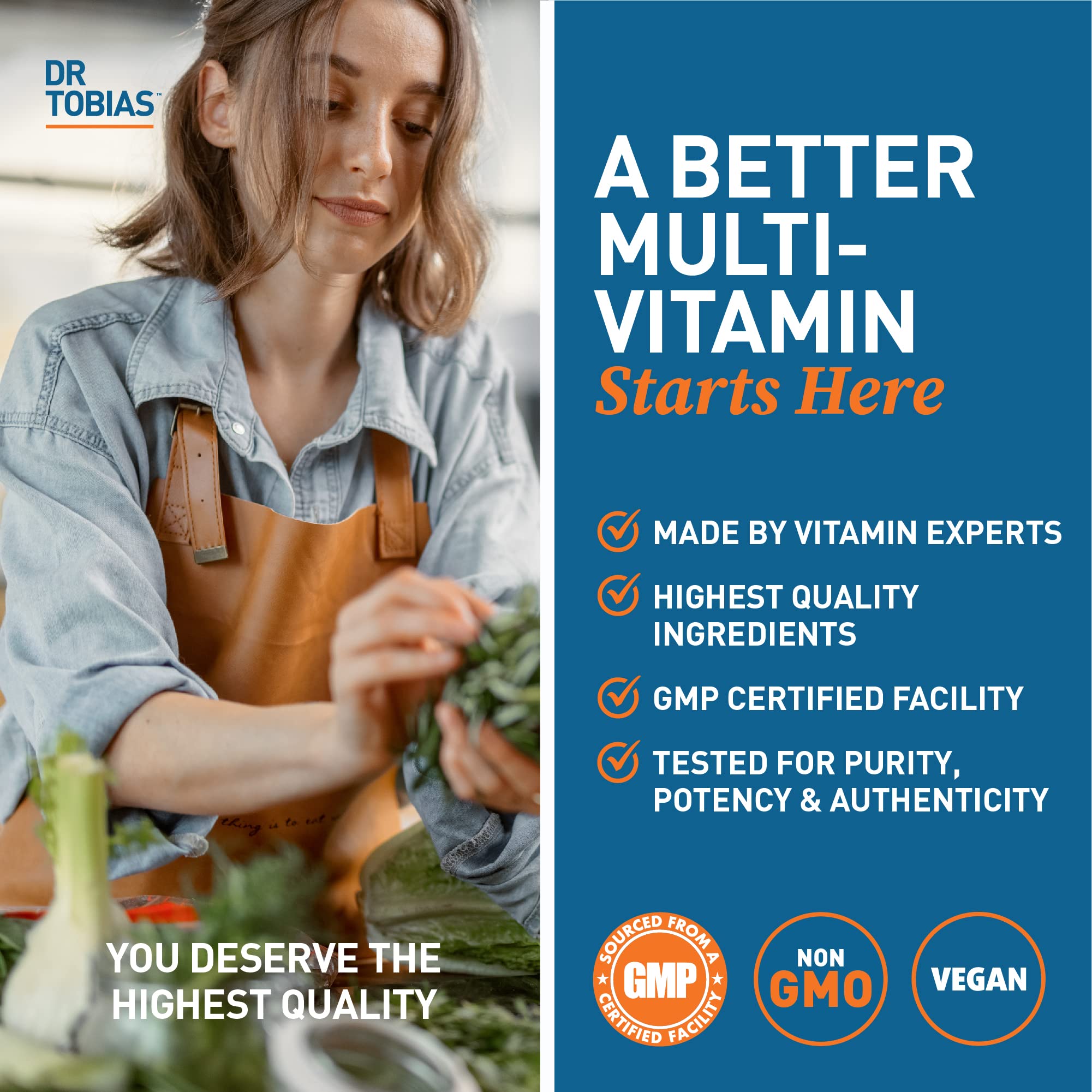 Dr. Tobias Adult Multivitamin for Women & Men – Immune Support, 42 Fruits & Vegetables, Vegan, Non-GMO, 180 Tablets