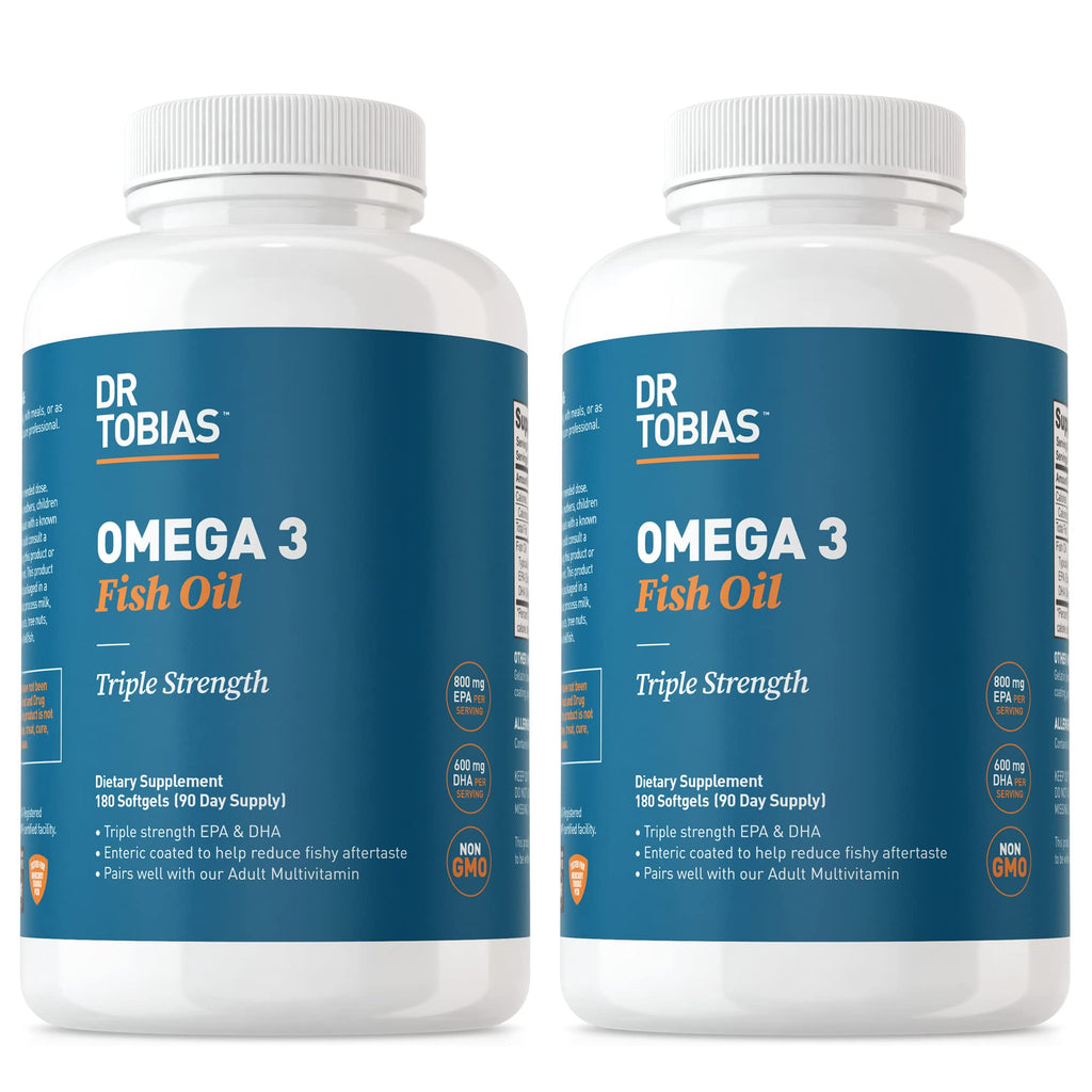 Dr. Tobias Omega-3 Fish Oil 2000mg Triple Strength – 800mg EPA / 600mg DHA per Serving | Heart, Brain & Immune Support | 360 Softgels