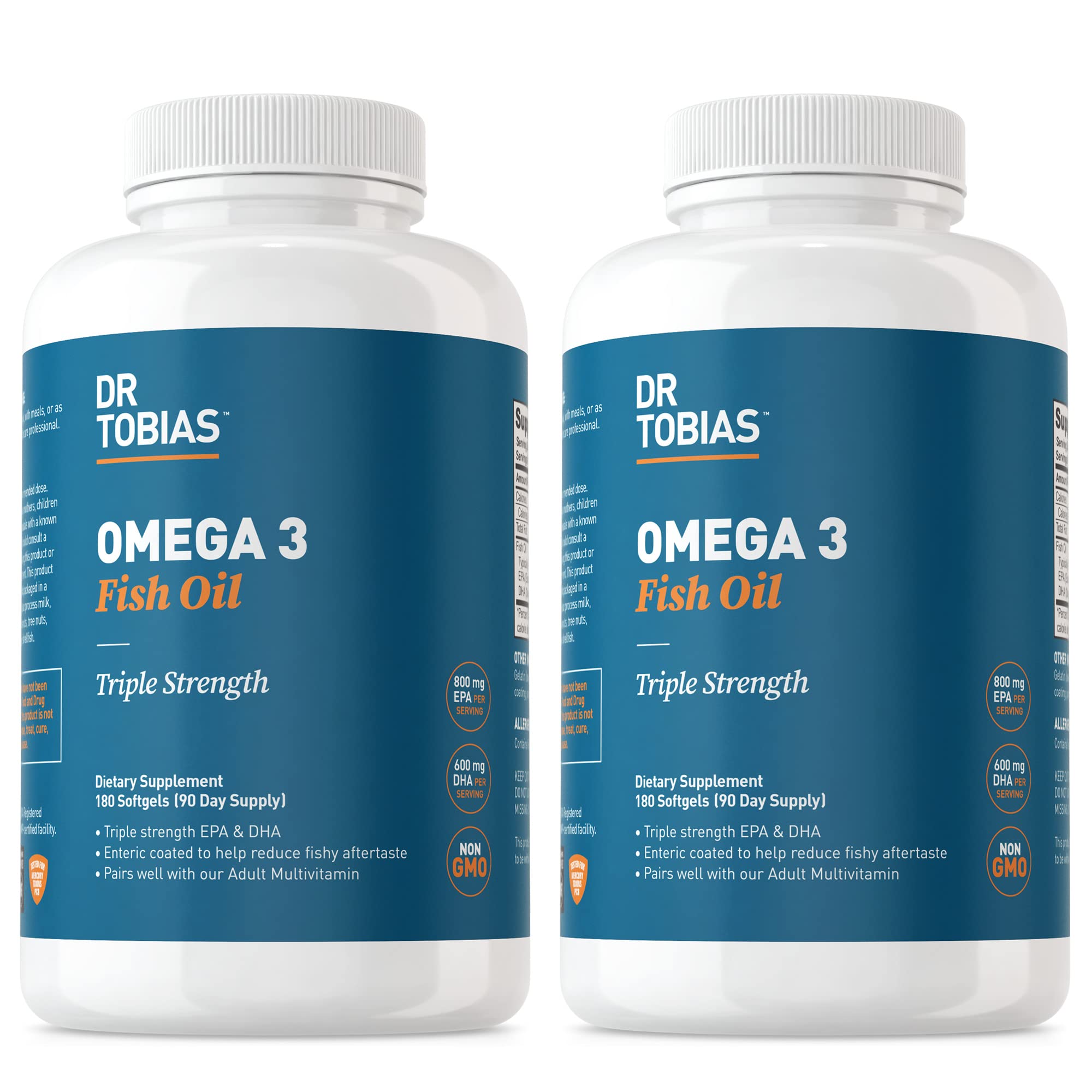 Dr. Tobias Omega-3 Fish Oil 2000mg Triple Strength – 800mg EPA / 600mg DHA per Serving | Heart, Brain & Immune Support | 360 Softgels