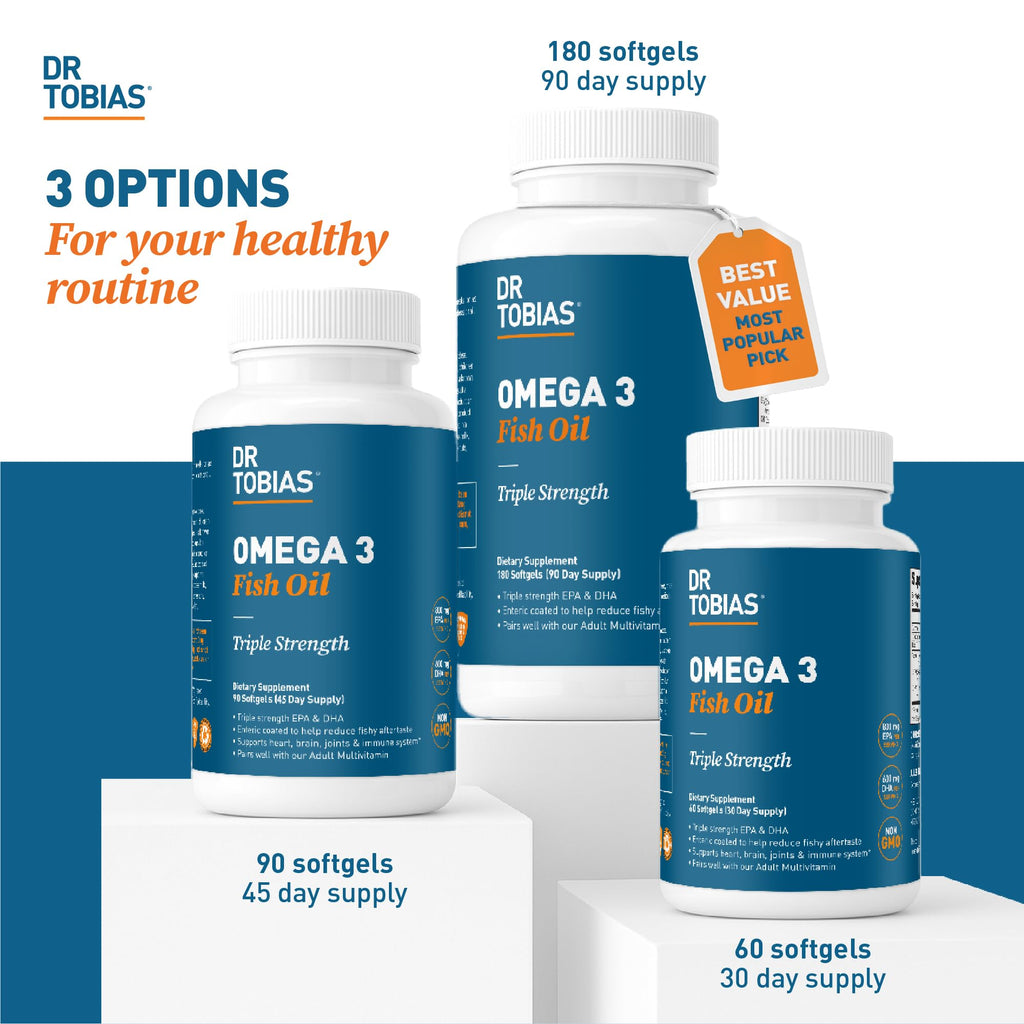 Dr. Tobias Omega-3 Fish Oil 2000mg Triple Strength – 800mg EPA / 600mg DHA per Serving | Heart, Brain & Immune Support | 360 Softgels
