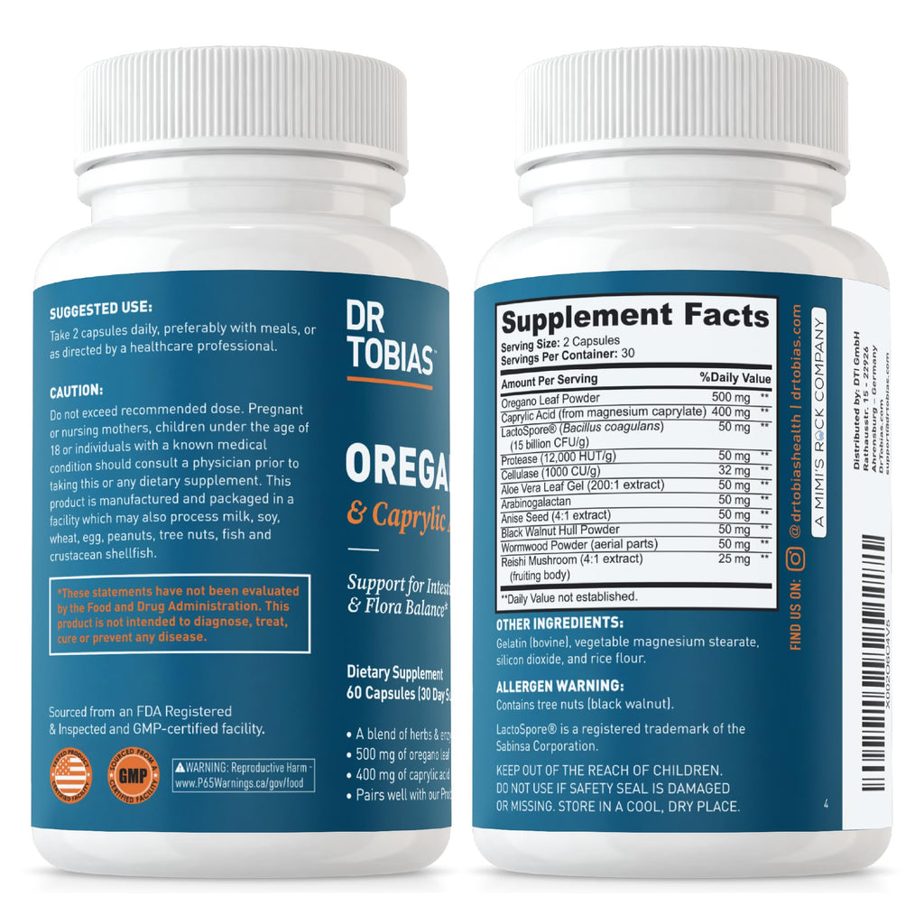 Dr. Tobias Oregano & Caprylic Acid Gut Flora Balance Complex – 60 Capsules