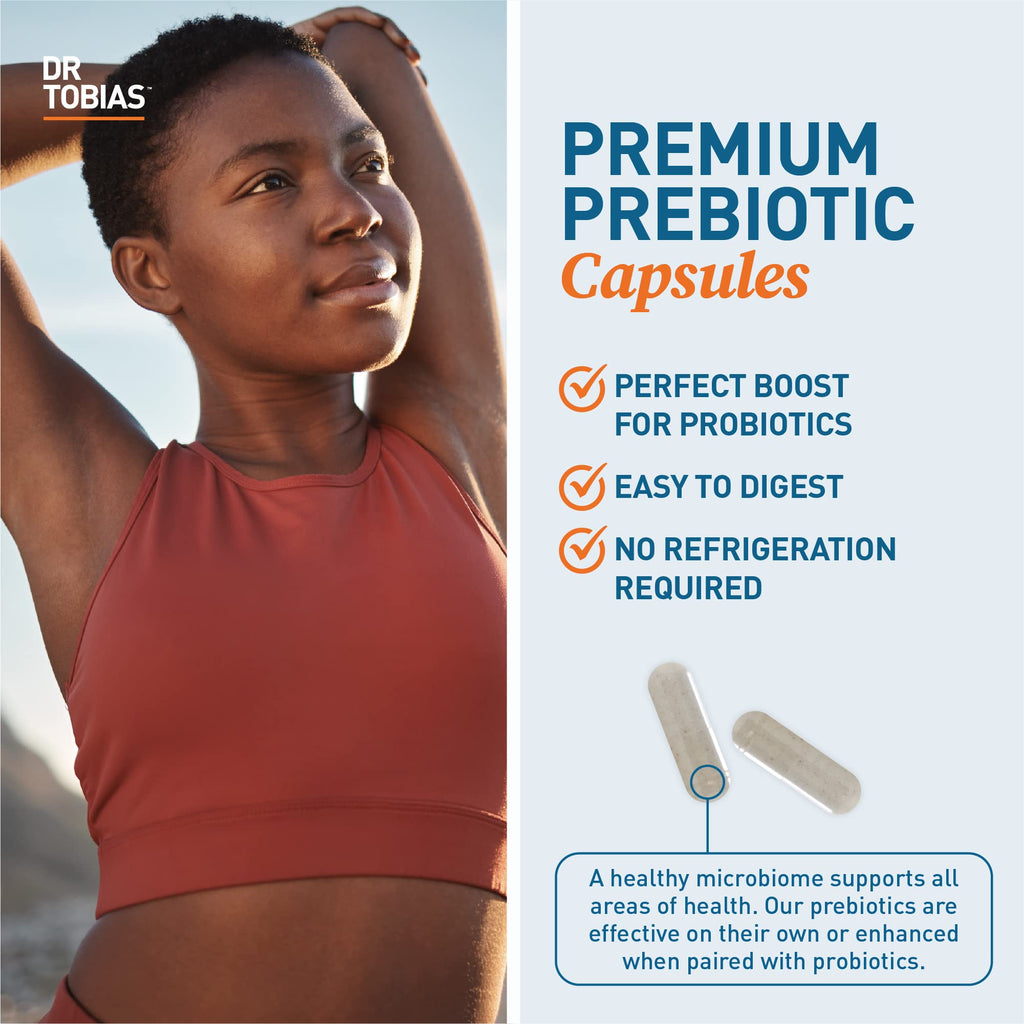 Dr. Tobias Prebiotics Digestive Support – Advanced Prebiotic for Gut Health, Immunity & Probiotic Boost, 90 Capsules