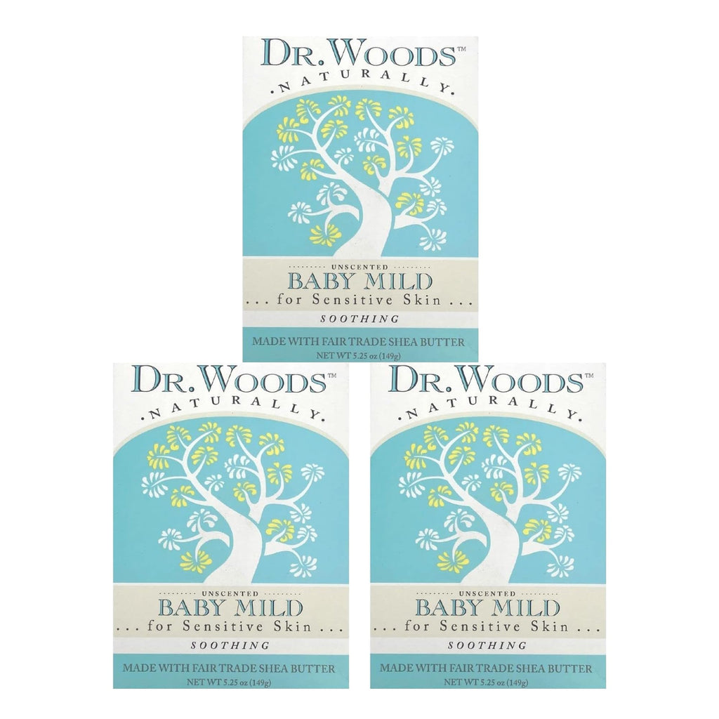 Dr. Woods Unscented Baby Mild Bar Soap with Organic Shea Butter – 5.25 oz (Pack of 3)