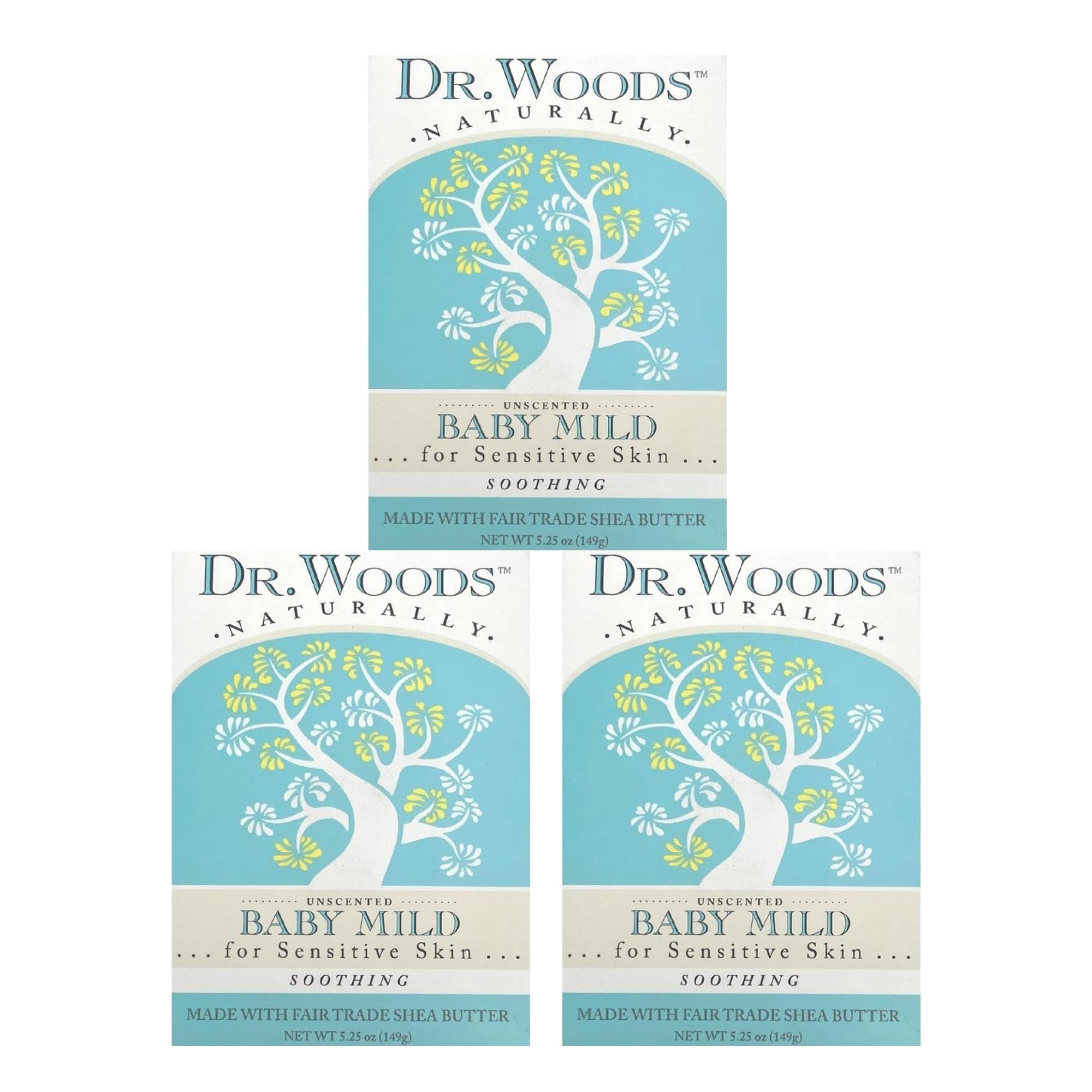 Dr. Woods Unscented Baby Mild Bar Soap with Organic Shea Butter – 5.25 oz (Pack of 3)
