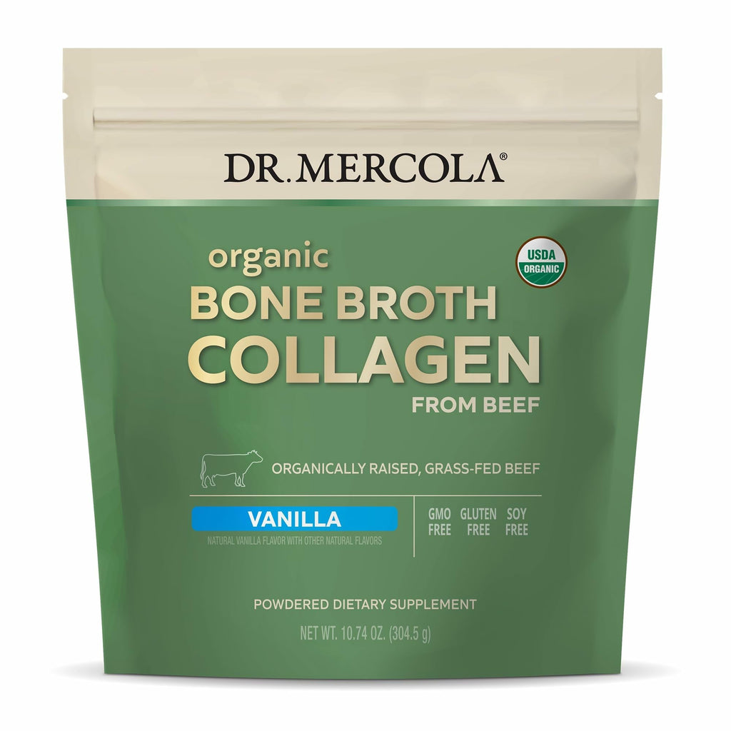 Dr. Mercola Organic Bone Broth Collagen Powder – Supports Bone Health & Muscle Growth | USDA Organic, Non-GMO, Gluten-Free & Dairy-Free – Vanilla