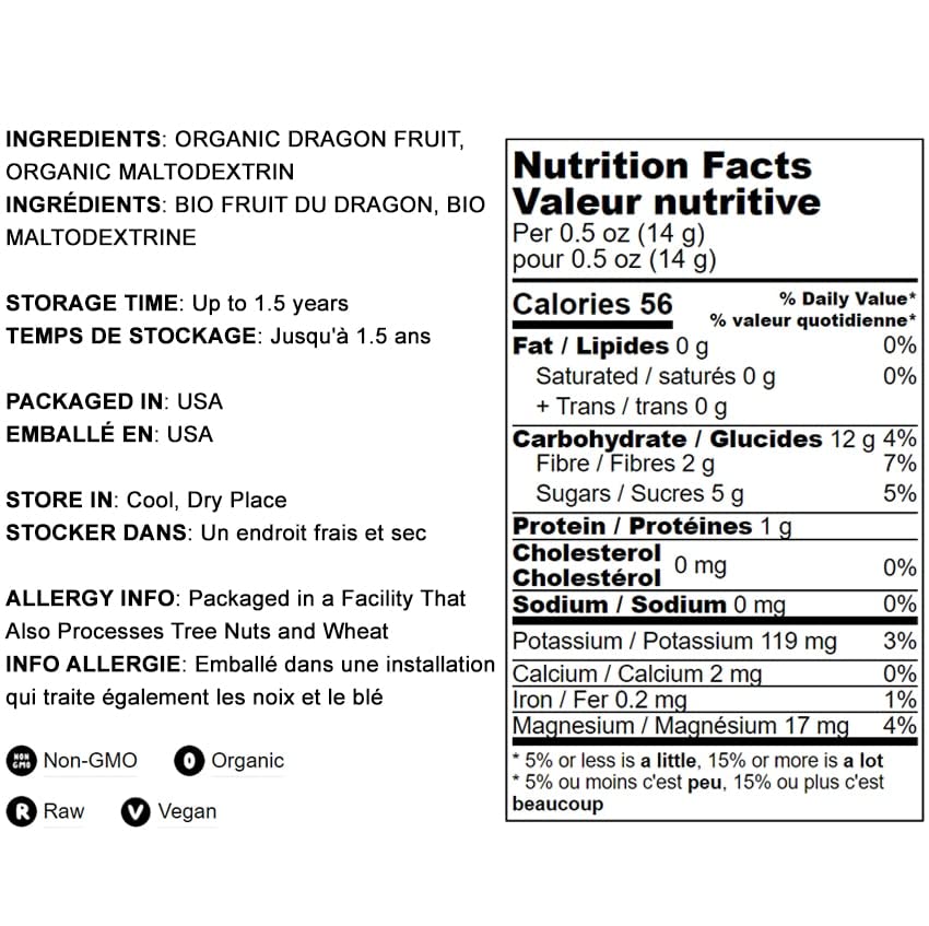 Food to Live Organic Dragon Fruit Powder 2.5 lb – Non-GMO Red Pitaya, Vegan, Maltodextrin