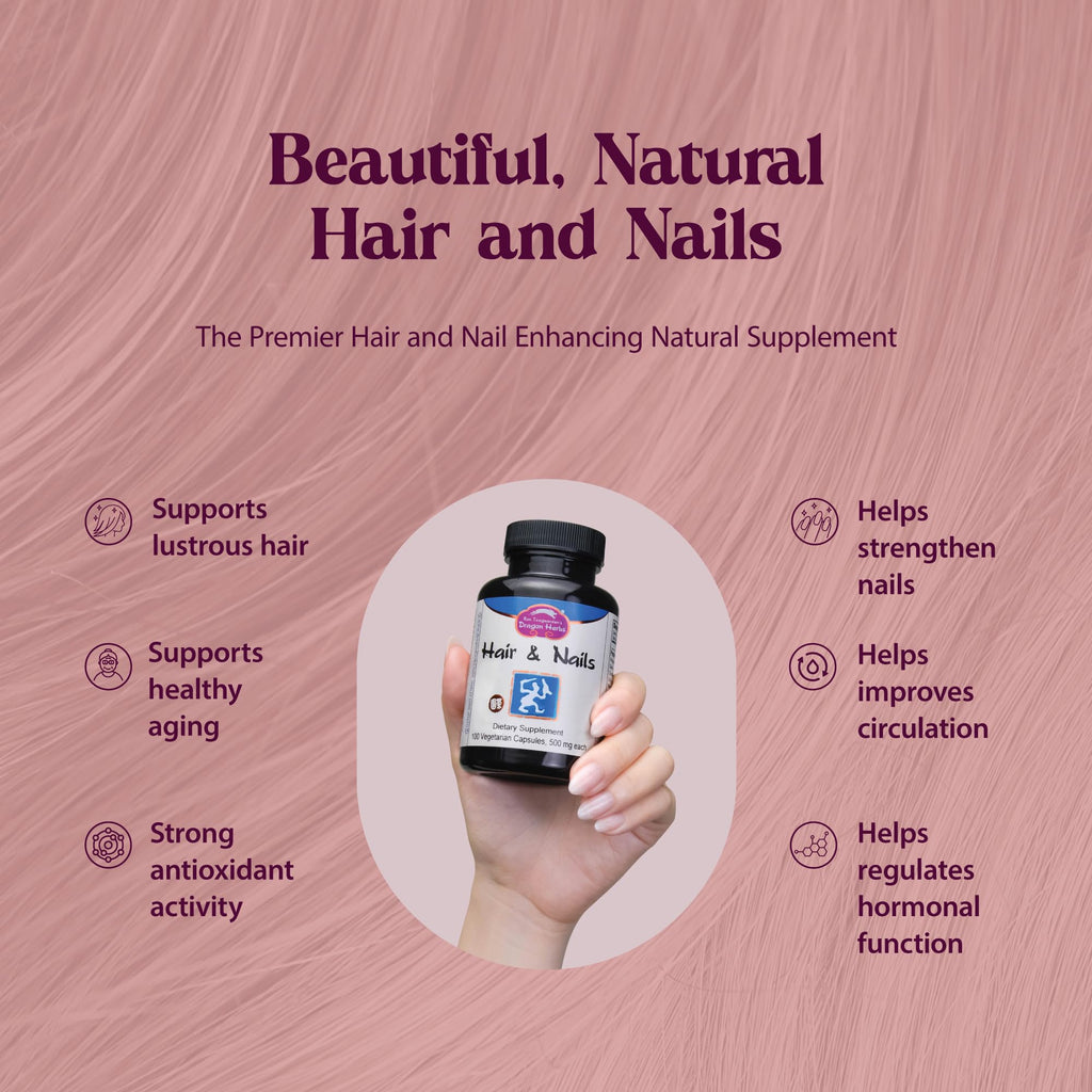 Dragon Herbs Hair and Nails | All Natural Supplement to Support Hair, Nails, Healthy Aging, and Circulation | All Natural Ingredients, Non-GMO (100 Capsules, 500 mg Per Capsule)