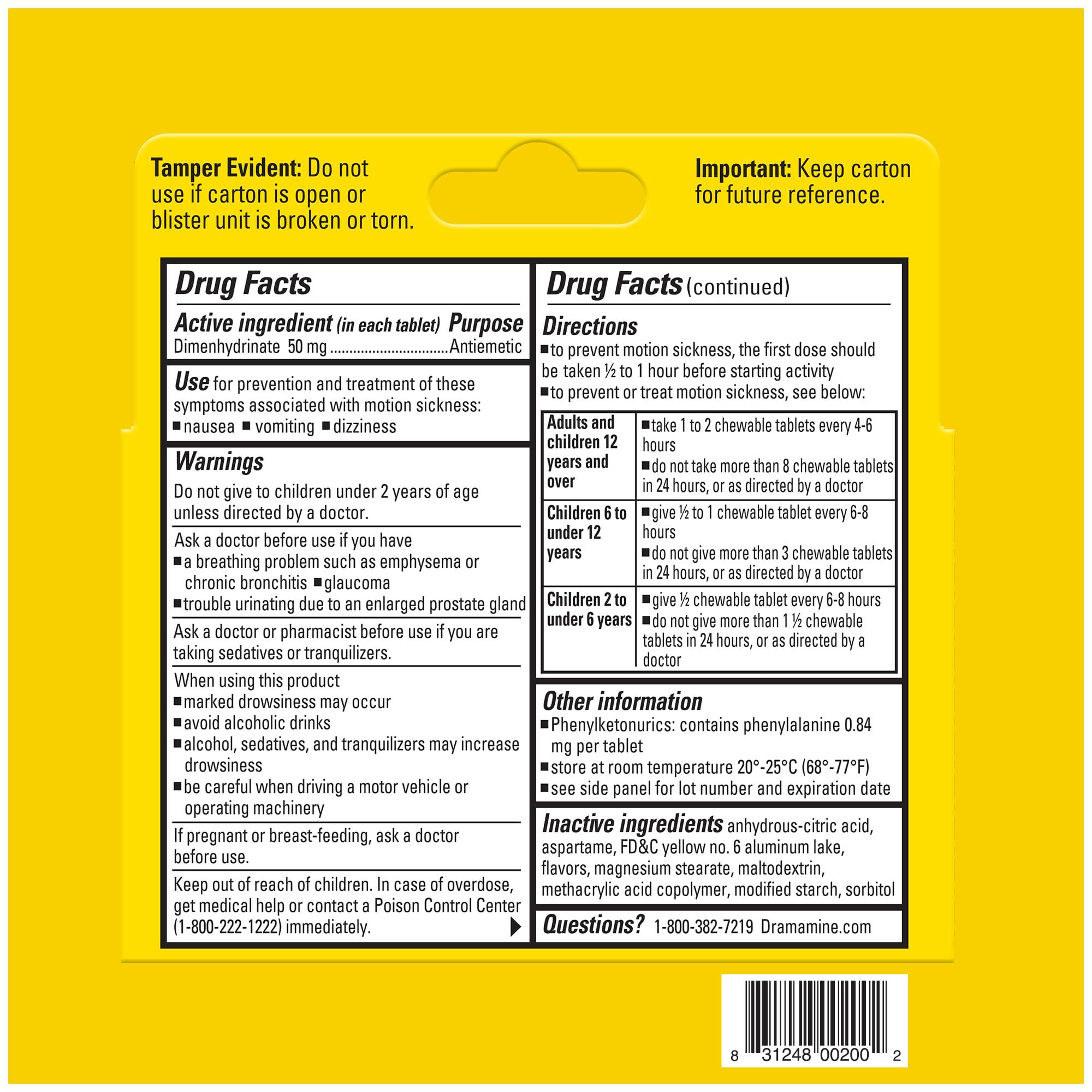 Dramamine Chewable Orange Motion Sickness Relief — 8 Count | Fast, Travel-Ready