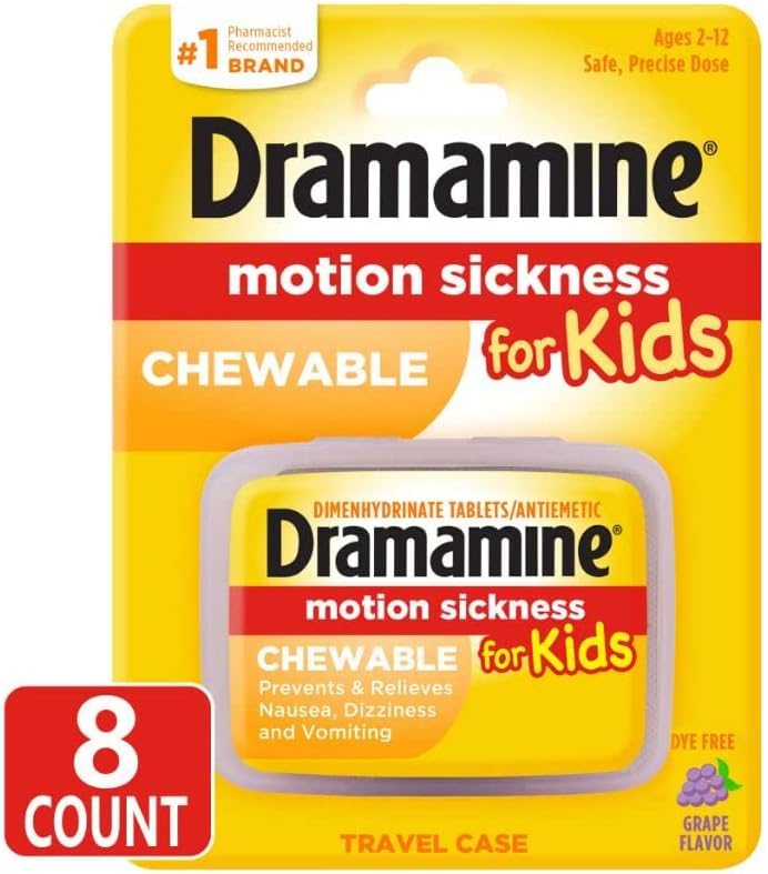 Dramamine for Kids Chewables – Grape Flavor, 5-Pack (8 Tablets Each)