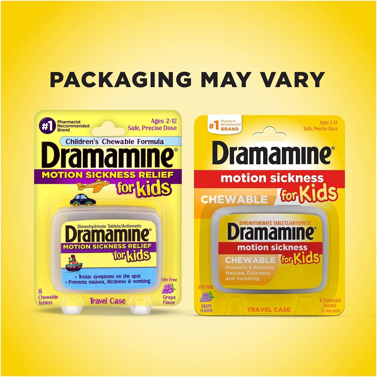 Dramamine for Kids Chewables – Grape Flavor, 5-Pack (8 Tablets Each)