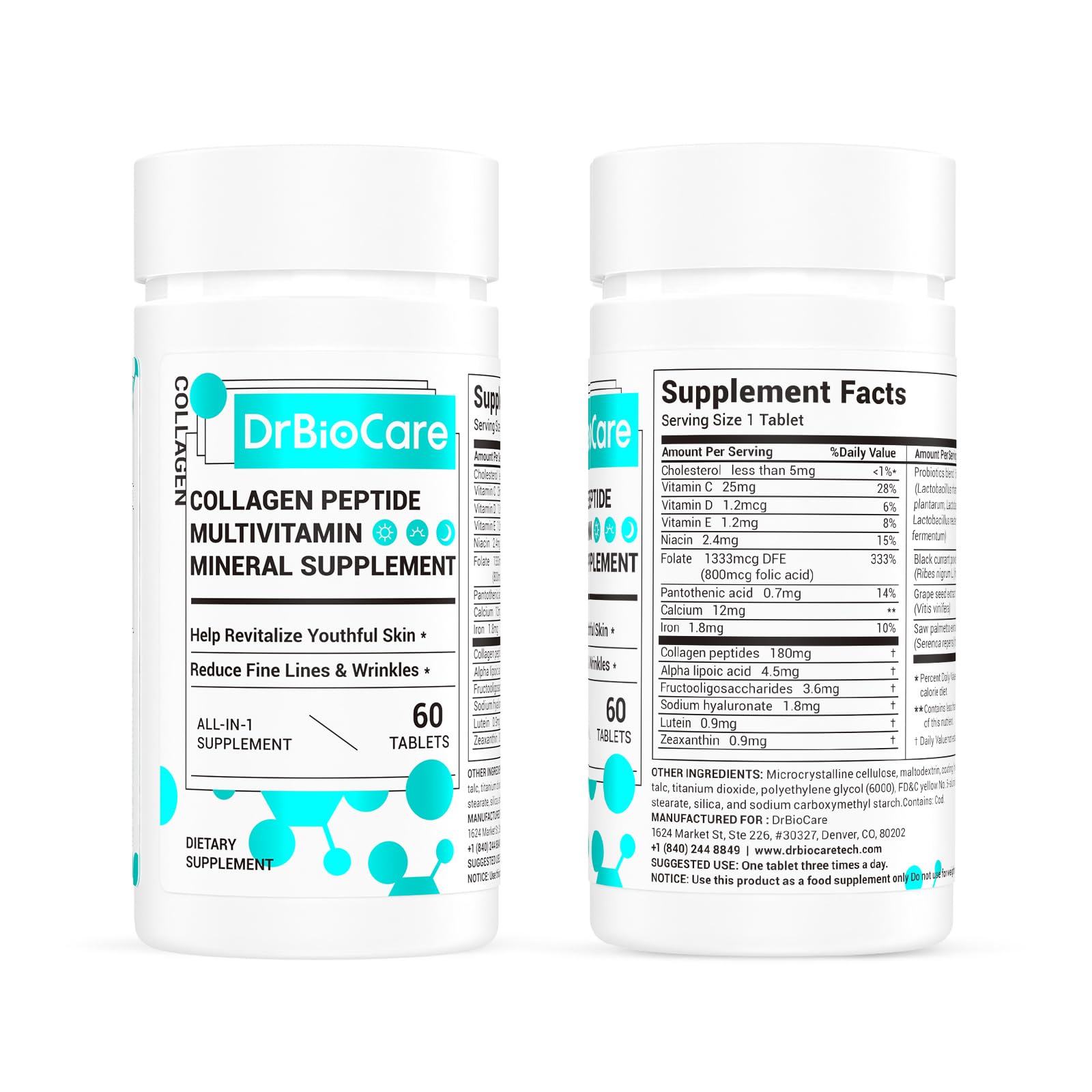 DrBioCare Collagen Peptides for Women - Vitamin D3, Probiotics, B Complex & Vitamin E (60 Tablets)
