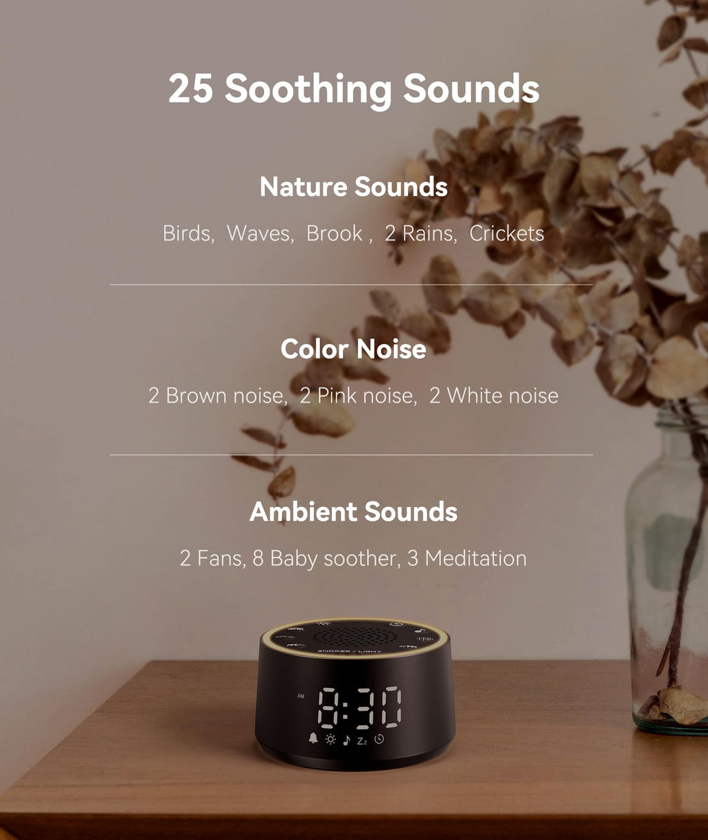 Dreamegg D1 Nova White Noise Sound Machine with Alarm Clock – Travel-Friendly Sleep Aid for Baby & Adults