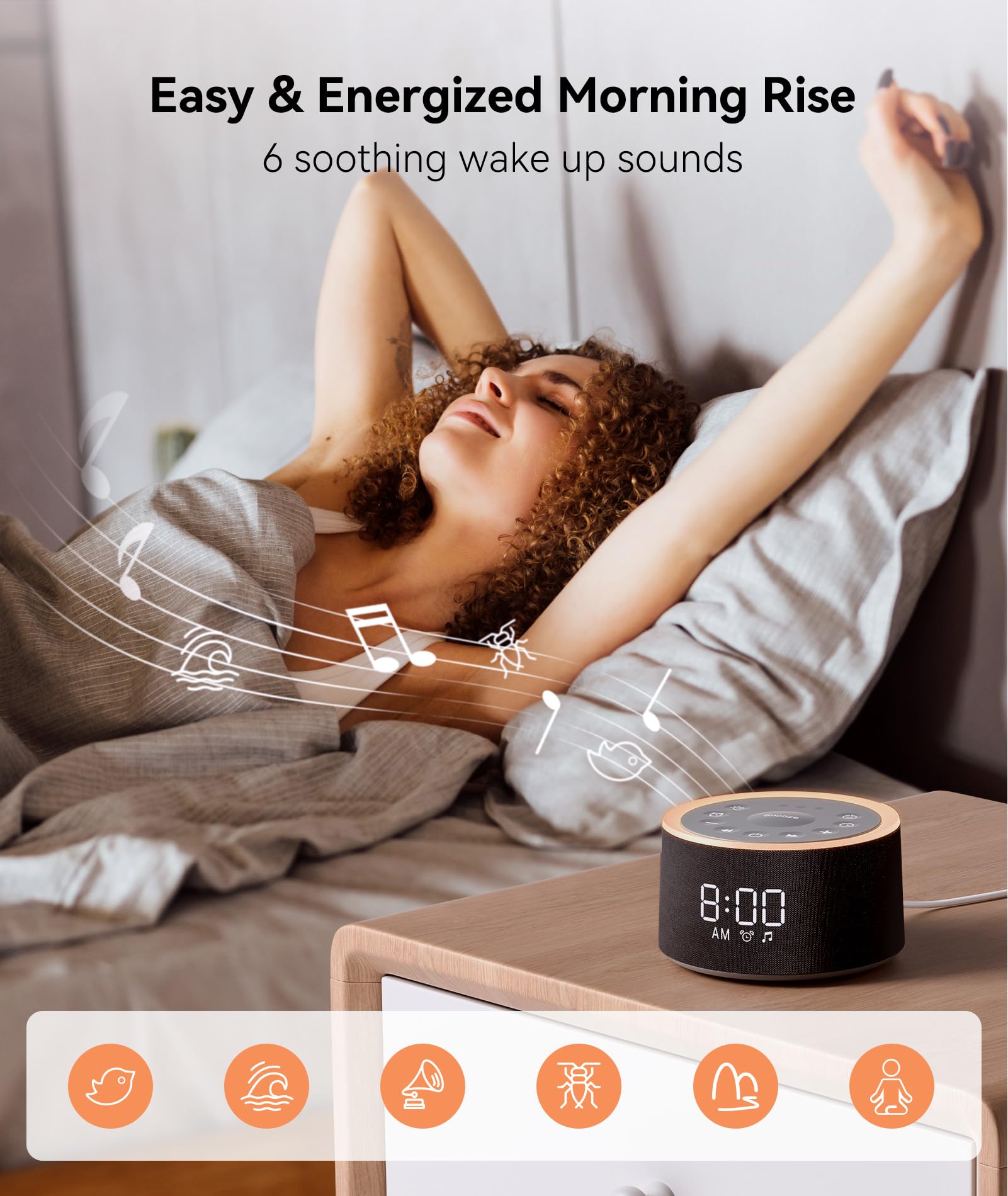 Dreamegg D1+ Sound Machine & Alarm Clock – 29 Soothing Sounds, Dimmable Night Light, Gentle Wake