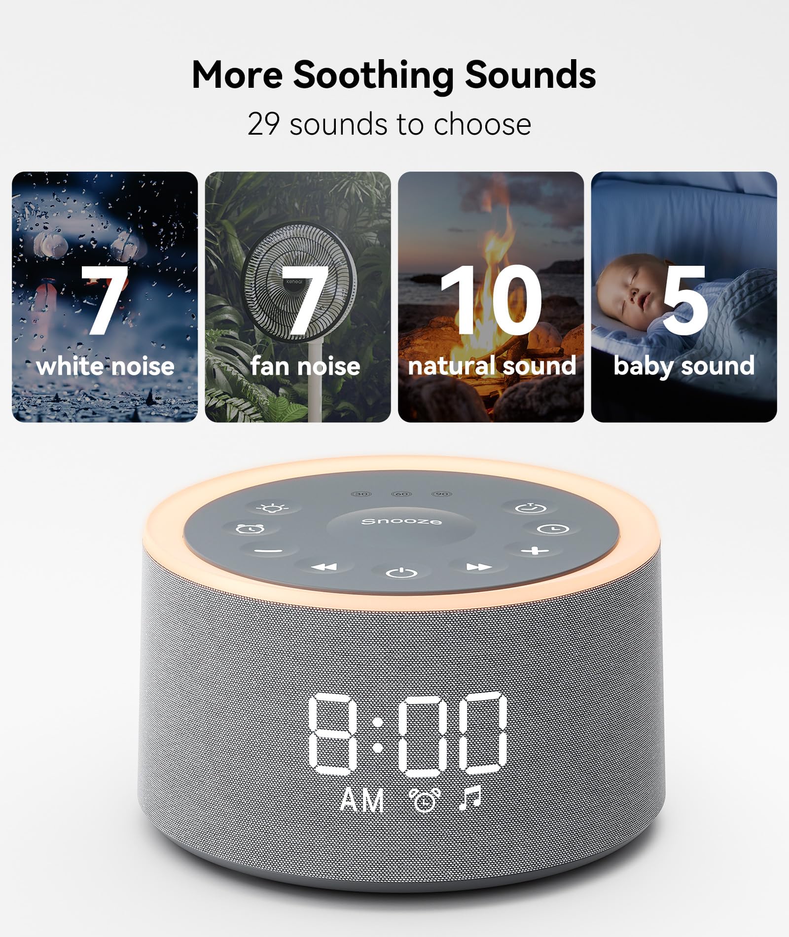 Dreamegg D1+ Sound Machine & Alarm Clock — 29 Soothing Sounds, Dimmable Night Light