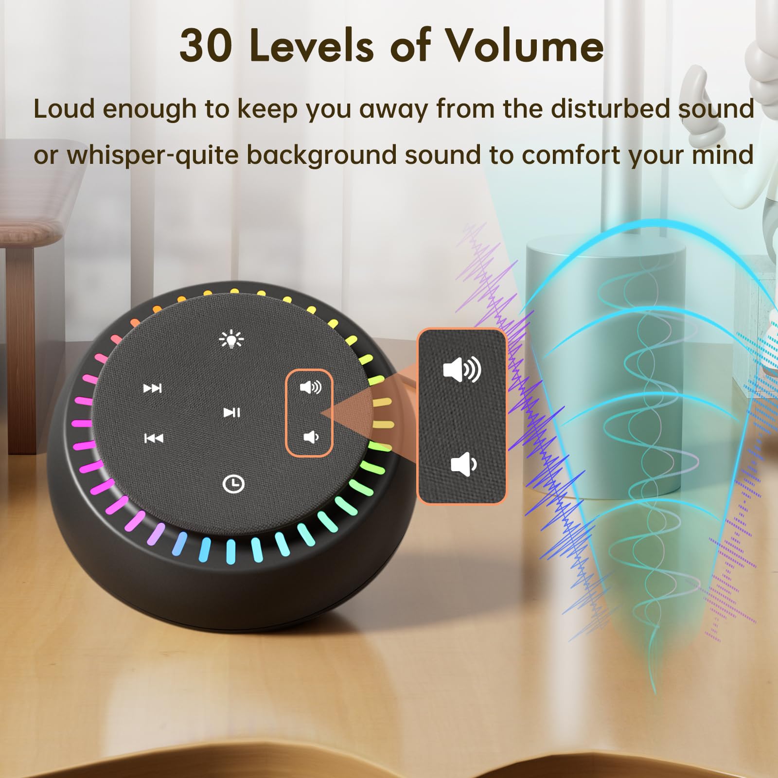 DreamSky Sound Machine for Sleep and Focus | 26 Sounds, RGB Night Light, USB-C