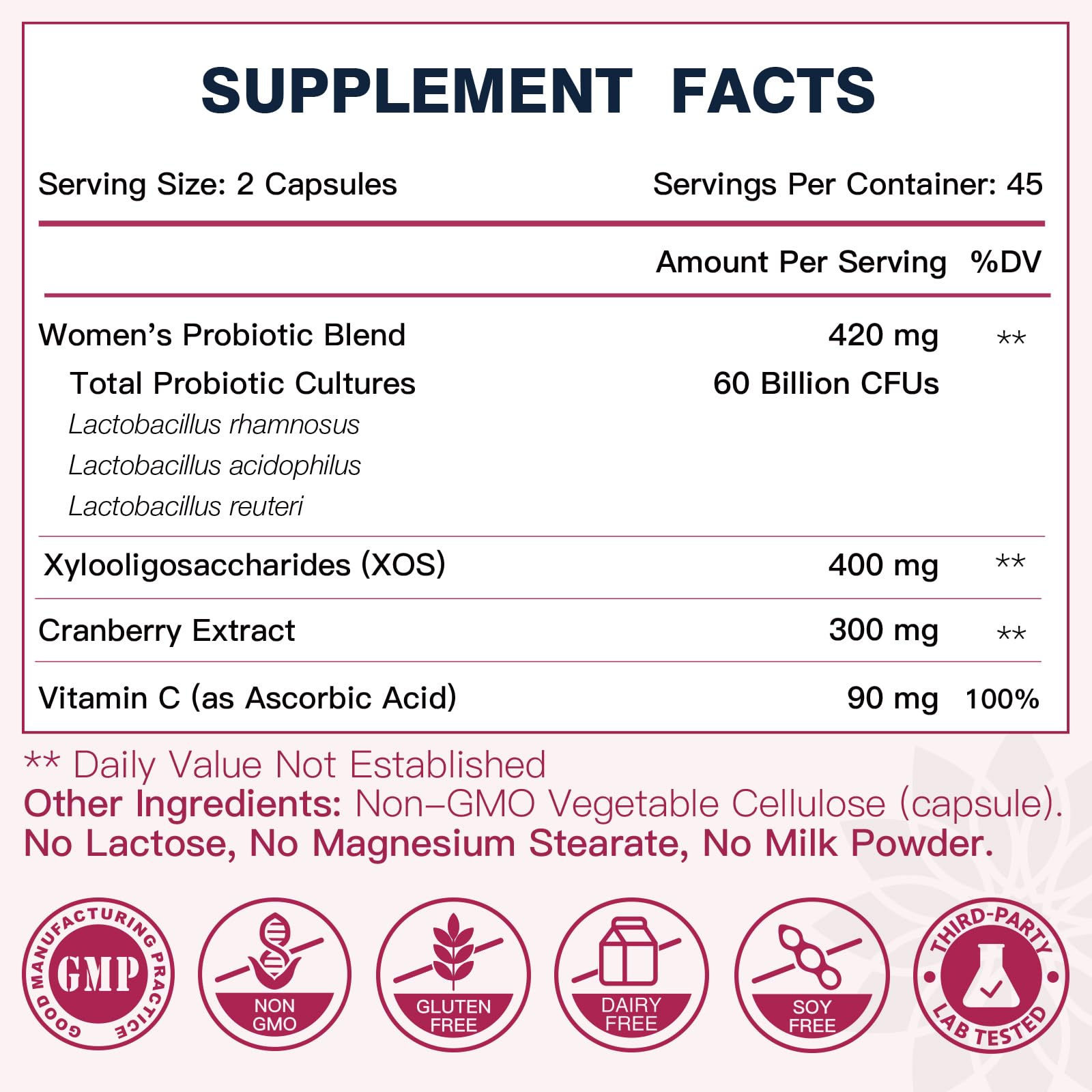 DRFOSTER Vaginal Probiotics for Women – 60B Probiotics, Prebiotic XOS & Cranberry, 90 Vegan Capsules