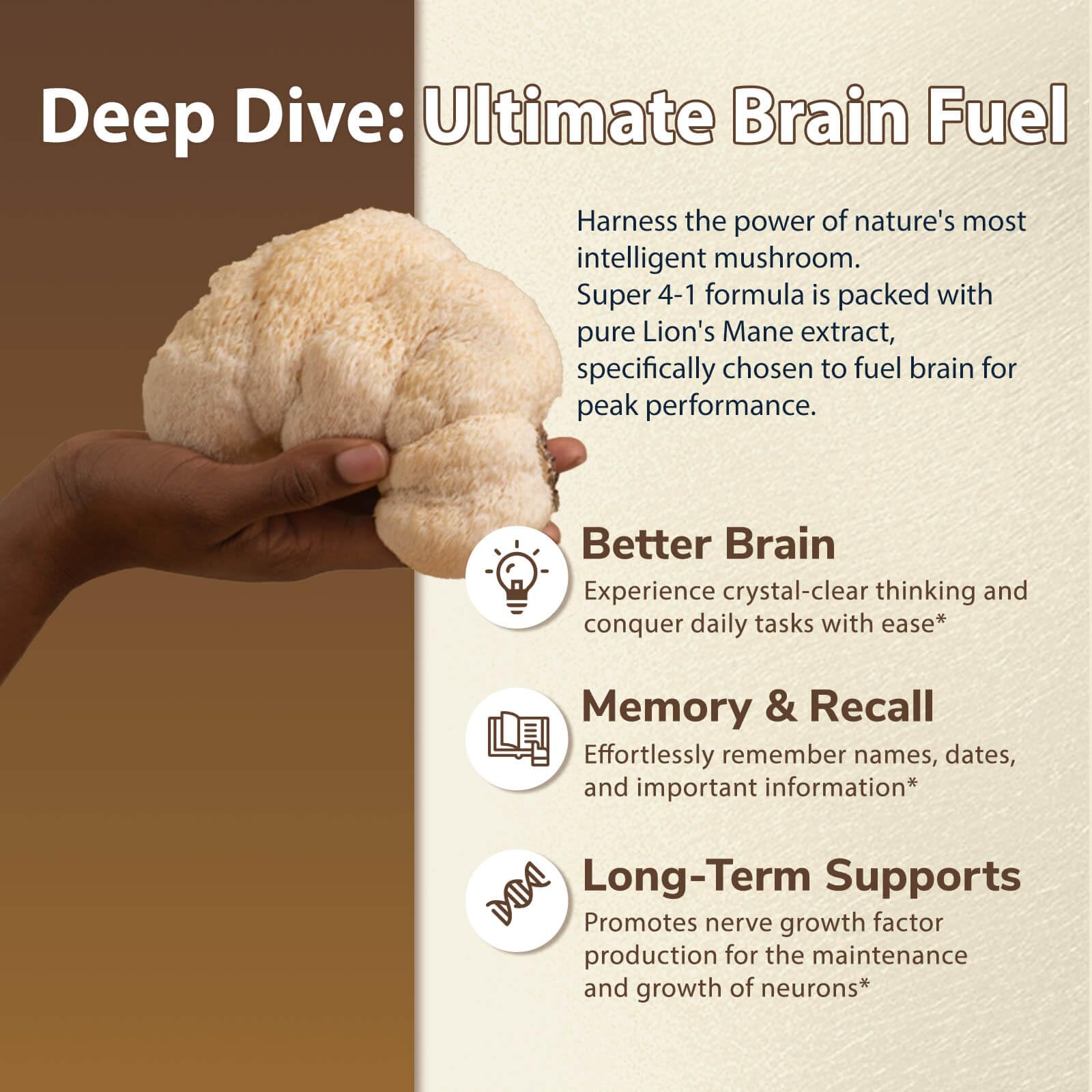 DRFOSTER Lions Mane Supplement Capsules - MYCO3+ Mushrooms with Cordyceps, Reishi & Ginkgo Biloba for Brain & Energy - 120 Caps