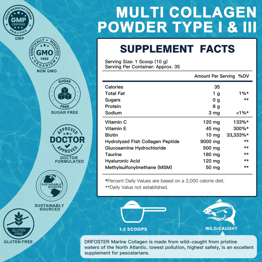 DRFOSTER Marine Collagen Peptides Powder – Joint Support | Wild-Caught Fish | 35 Servings