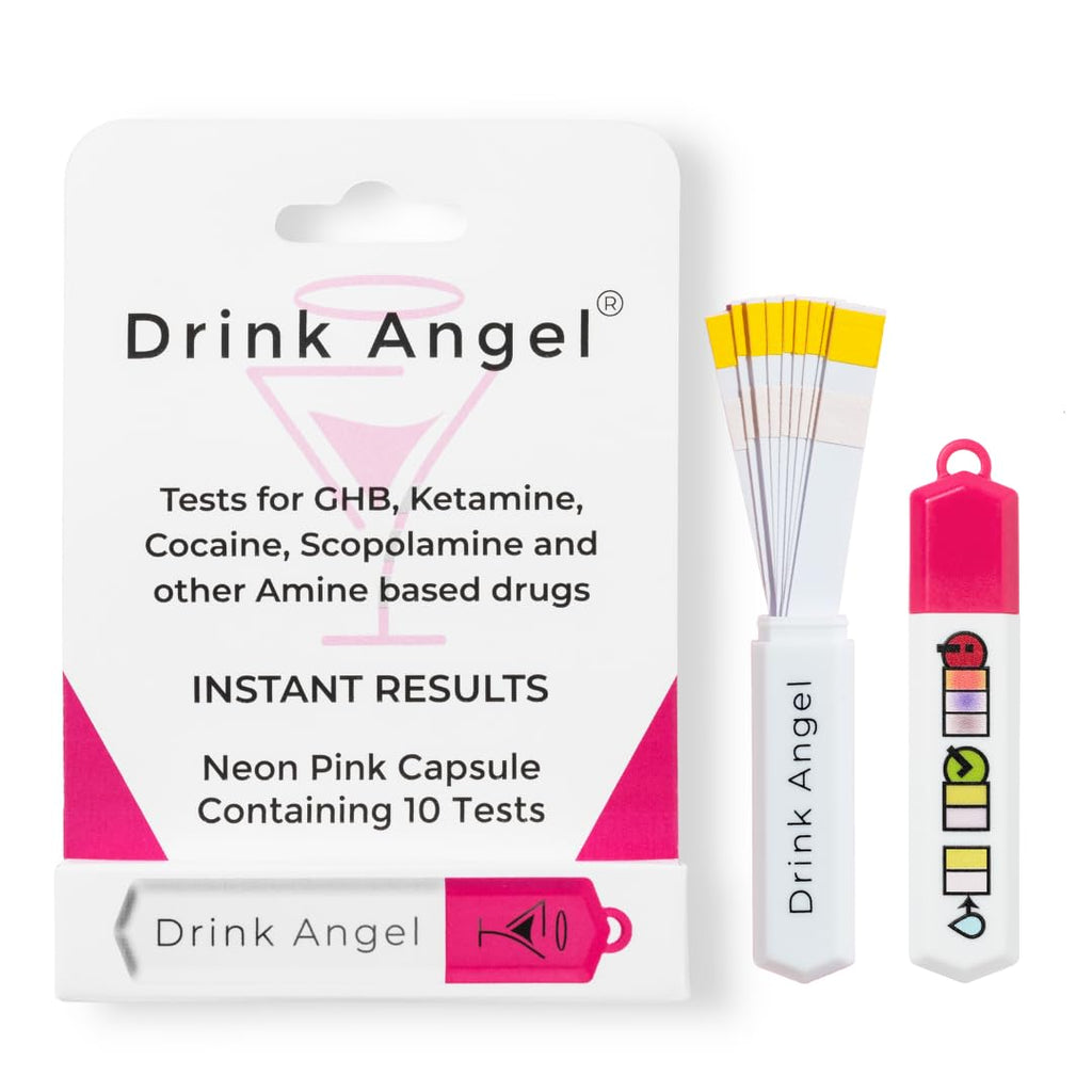 Drink Angel Spike Test Kits - 10 Pack | Discreet On-The-Go Drink Spiking Prevention (Neon Pink)