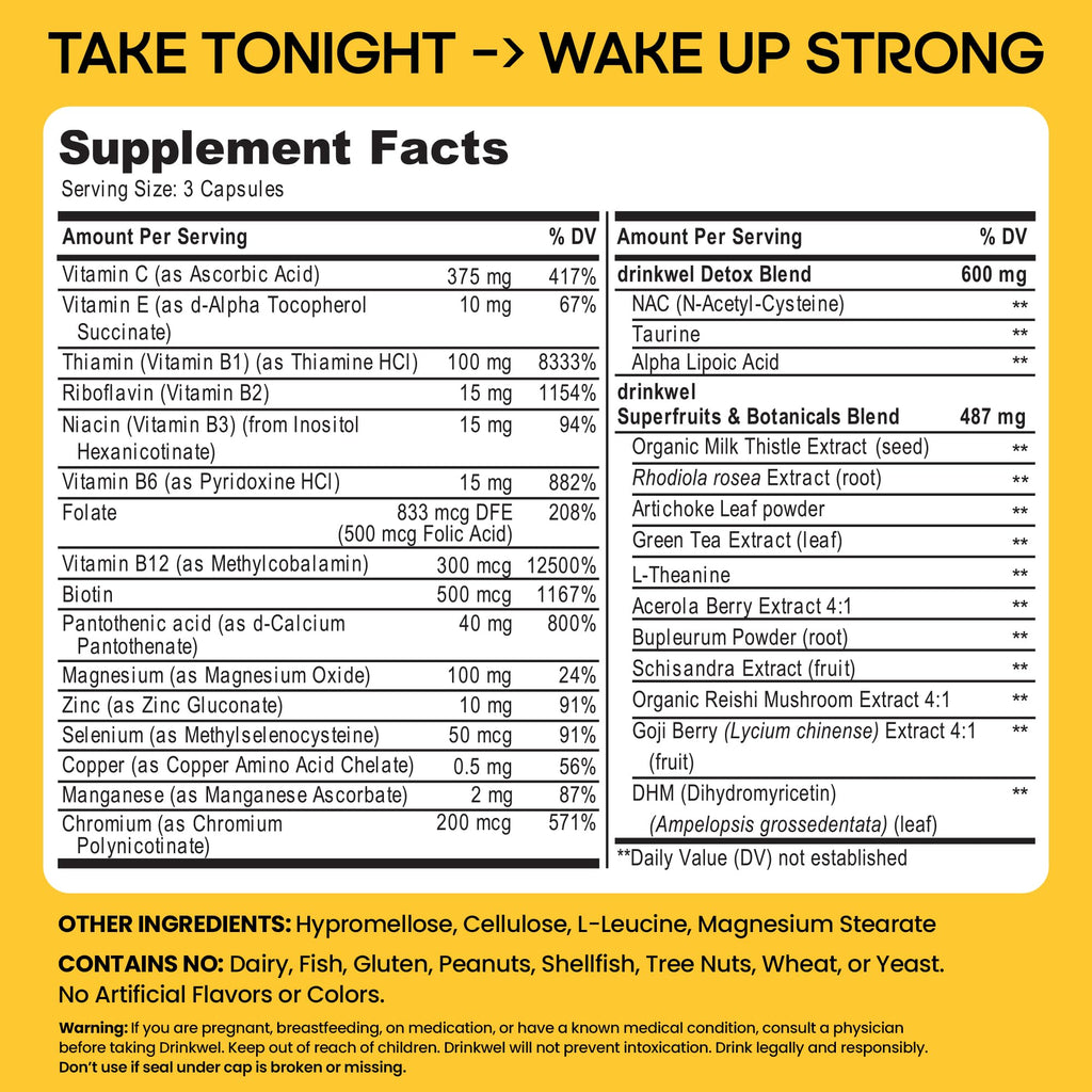 Drinkwel Better Mornings - Premium Multivitamin for Recovery, Liver Support & Immunity - 30 Count