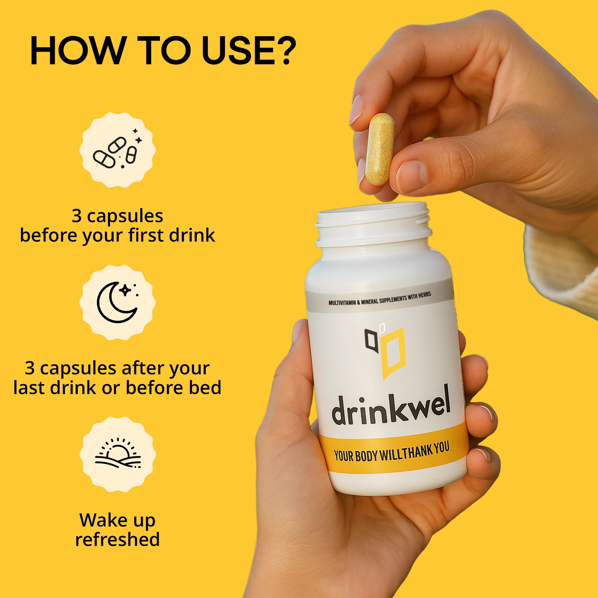 Drinkwel Premium Multivitamin Supplement – 3 x 90 Capsules for Morning Recovery, Liver & Immune Support