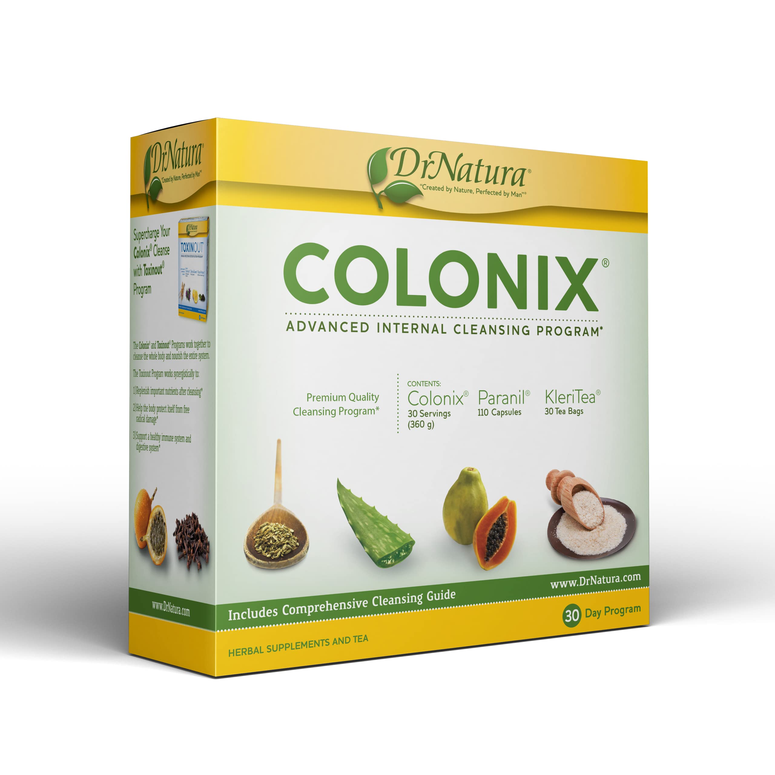 DrNatura Colonix 3-Part Colon Cleanse Kit — 30-Day Digestive Support with Psyllium Husk, Herbal Capsules & Tea