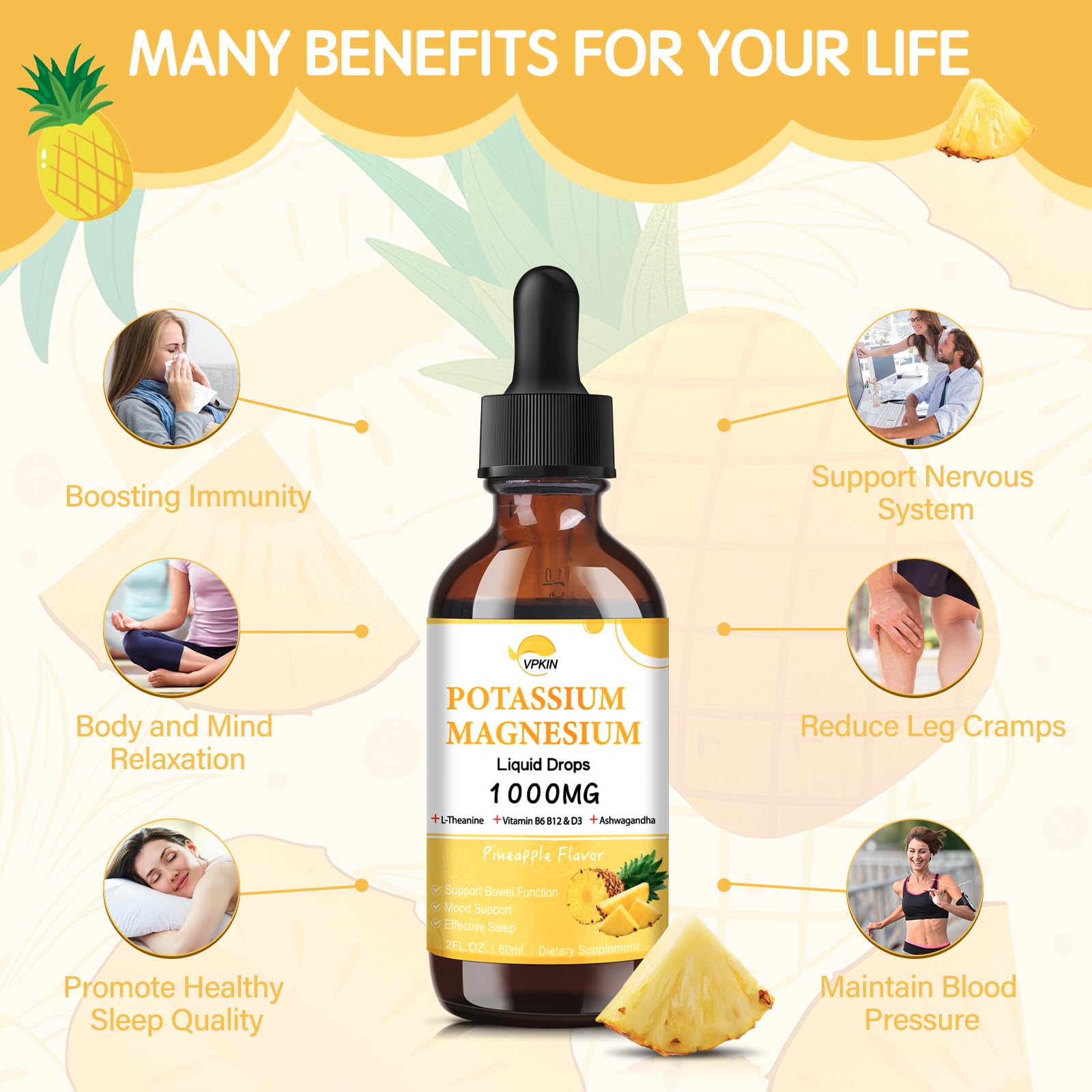 Potassium Magnesium Citrate Liquid Drops – Pineapple Flavor, 2 fl oz, 1000mg Mg