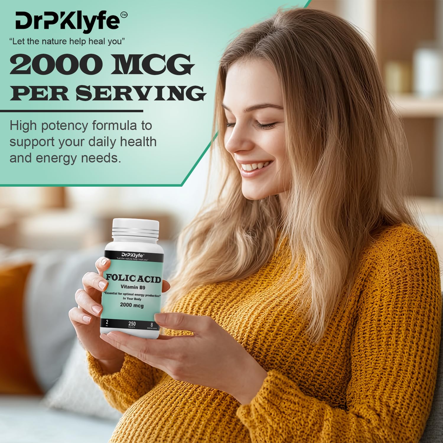 DrPKLyfe Folic Acid 2000 mcg – Prenatal Vitamin (8-Month, 250 Tabs)