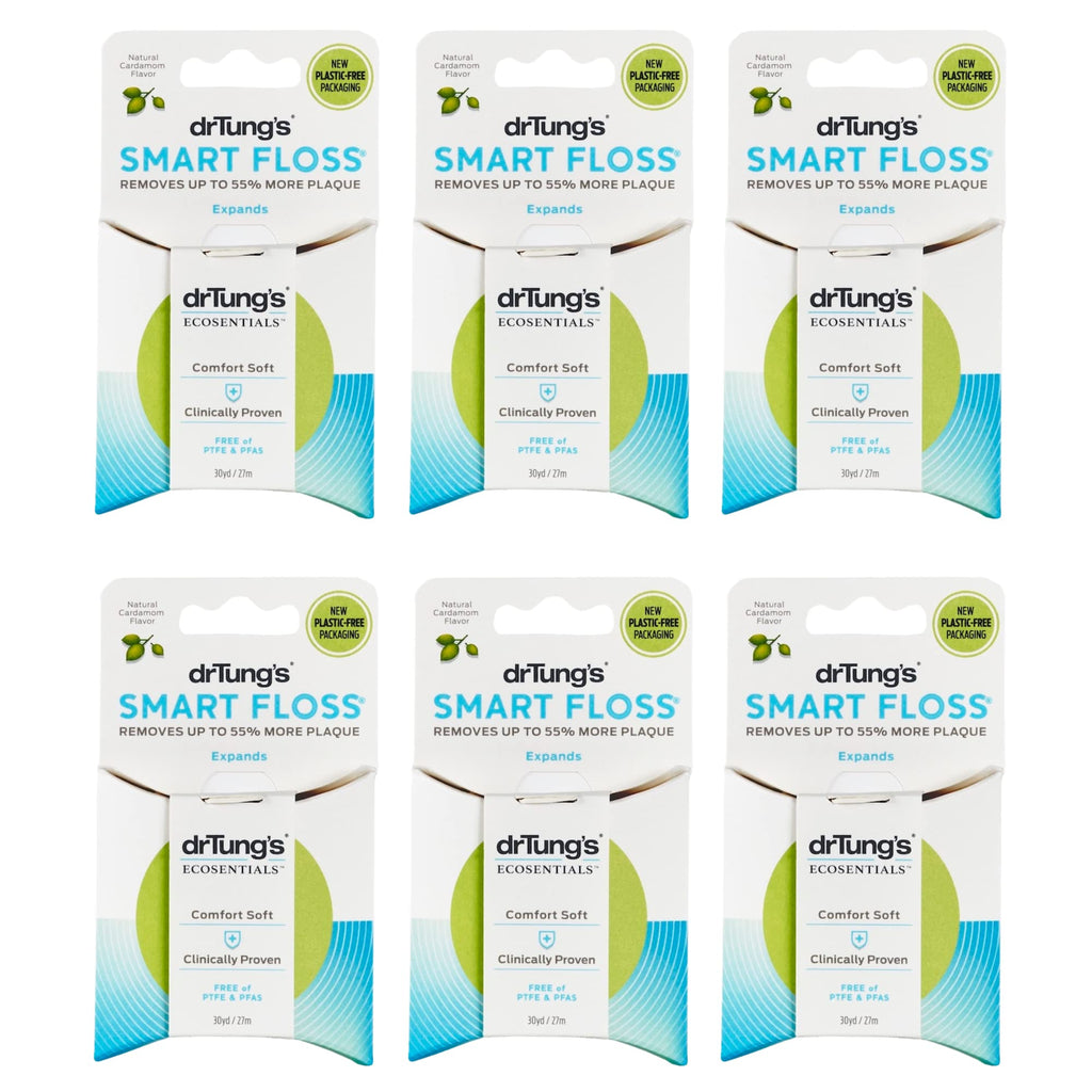 drTung's Smart Floss, 30 yds - Natural Cardamom Flavor (6 Pack, Colors May Vary)