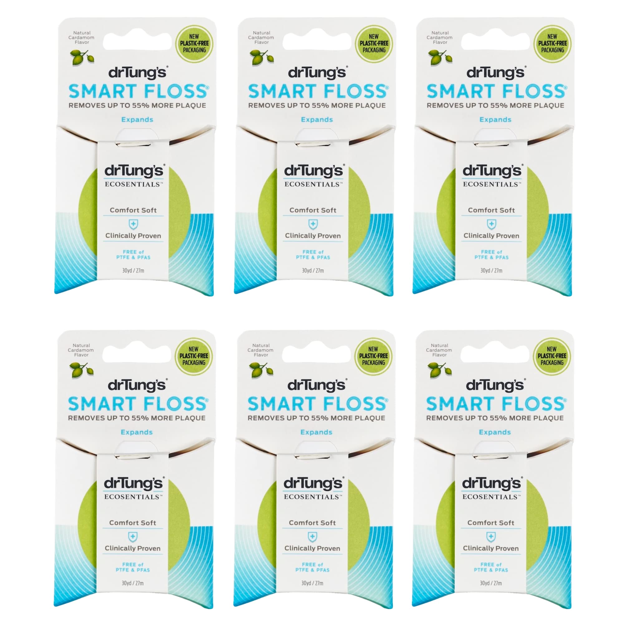 drTung's Smart Floss, 30 yds - Natural Cardamom Flavor (6 Pack, Colors May Vary)
