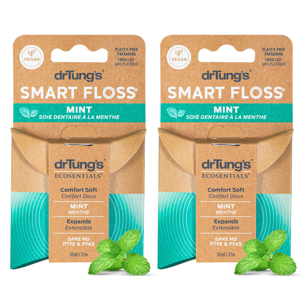 drTung's Smart Floss Mint – Expanding Dental Floss, PFAS/PTFE Free, Organic Mint (Pack of 2)