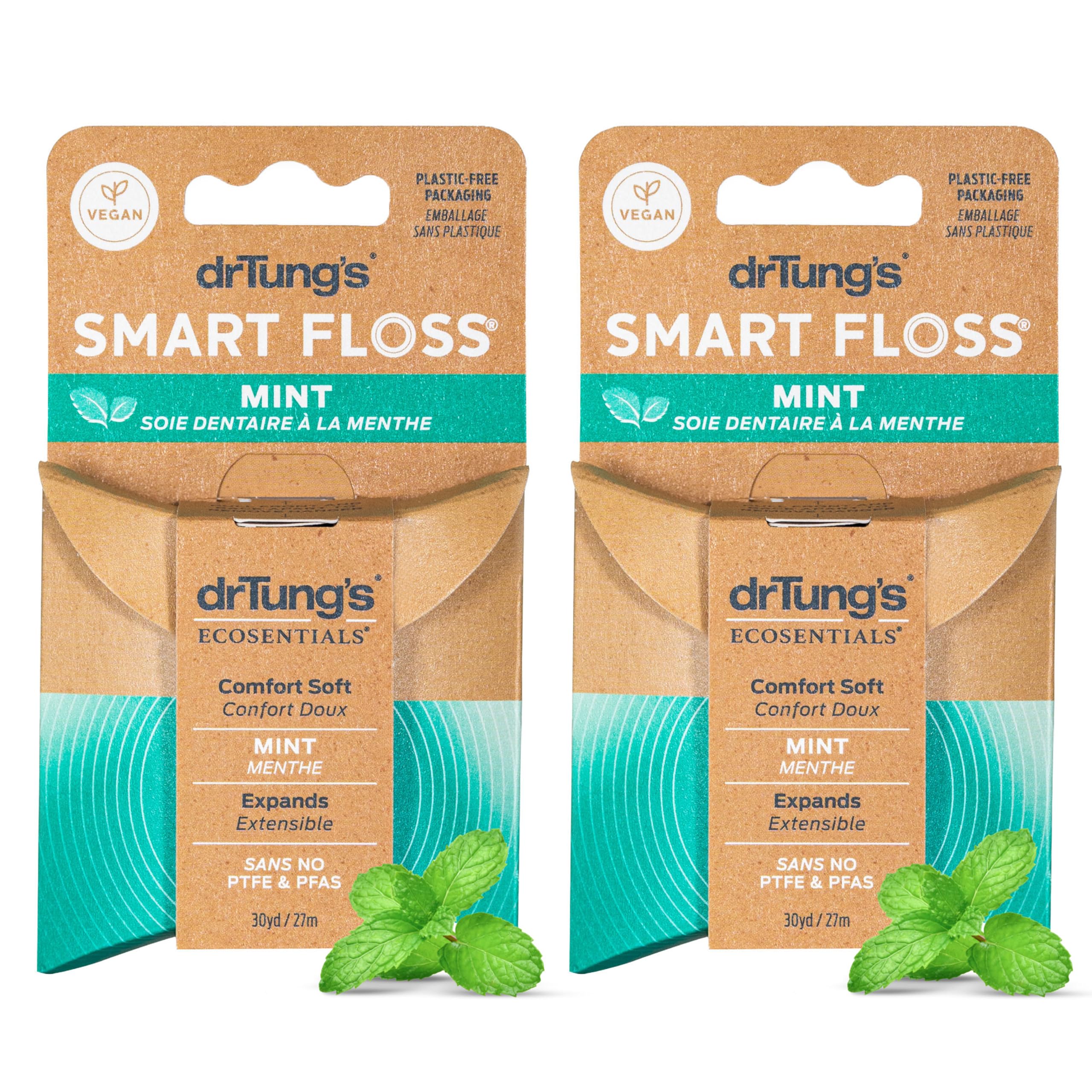 drTung's Smart Floss Mint – Expanding Dental Floss, PFAS/PTFE Free, Organic Mint (Pack of 2)