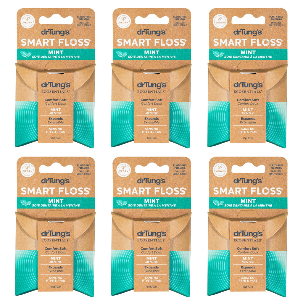 drTung's Smart Floss Mint - Expanding Dental Floss for Gums, PTFE & PFAS Free, Organic Mint, Pack of 6