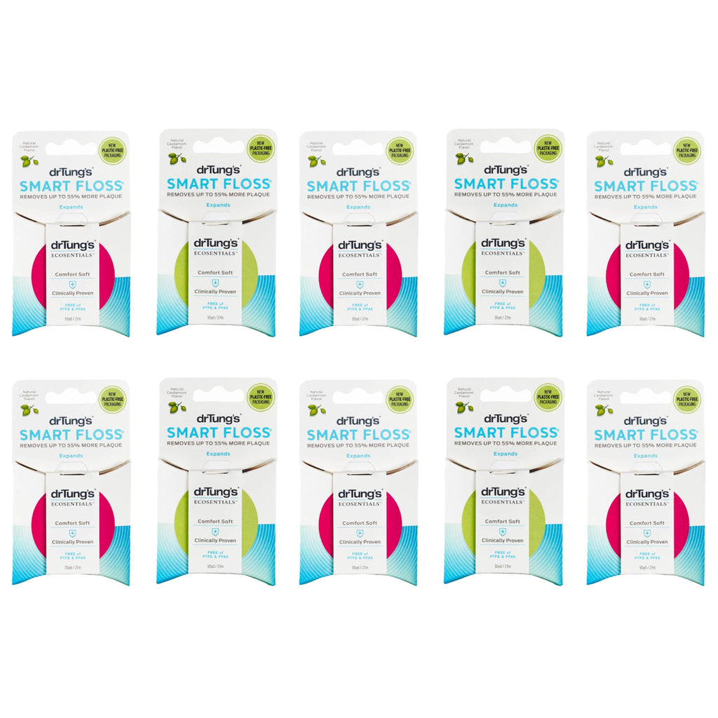 DrTung's Smart Floss - Natural Expanding Floss, Cardamom Flavor, BPA/PTFE/PFAS Free (10 Pack)