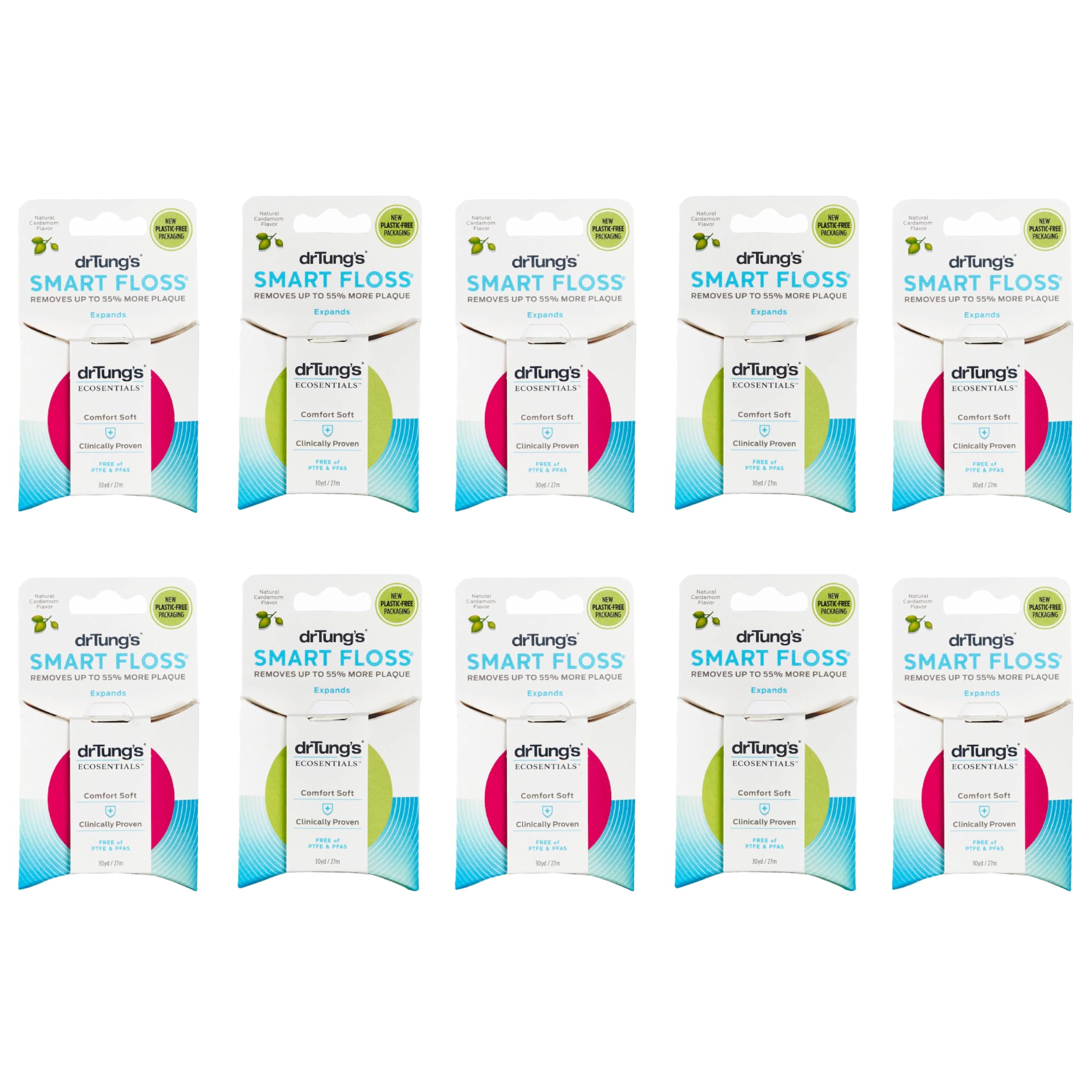 DrTung's Smart Floss - Natural Expanding Floss, Cardamom Flavor, BPA/PTFE/PFAS Free (10 Pack)