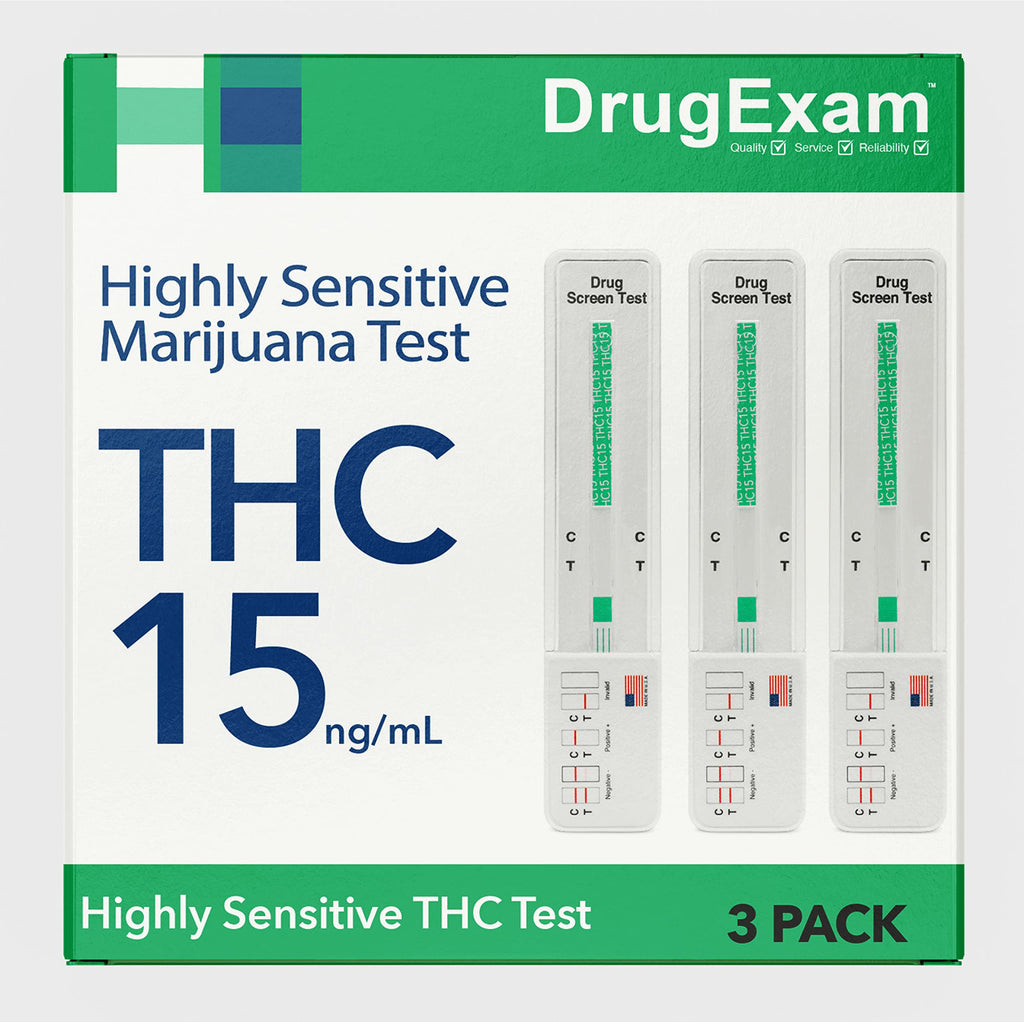 3 Pack DrugExam - Made in USA Most Sensitive 15 ng/mL THC Single Panel Drug Test Kit