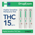 3 Pack DrugExam - Made in USA Most Sensitive 15 ng/mL THC Single Panel Drug Test Kit