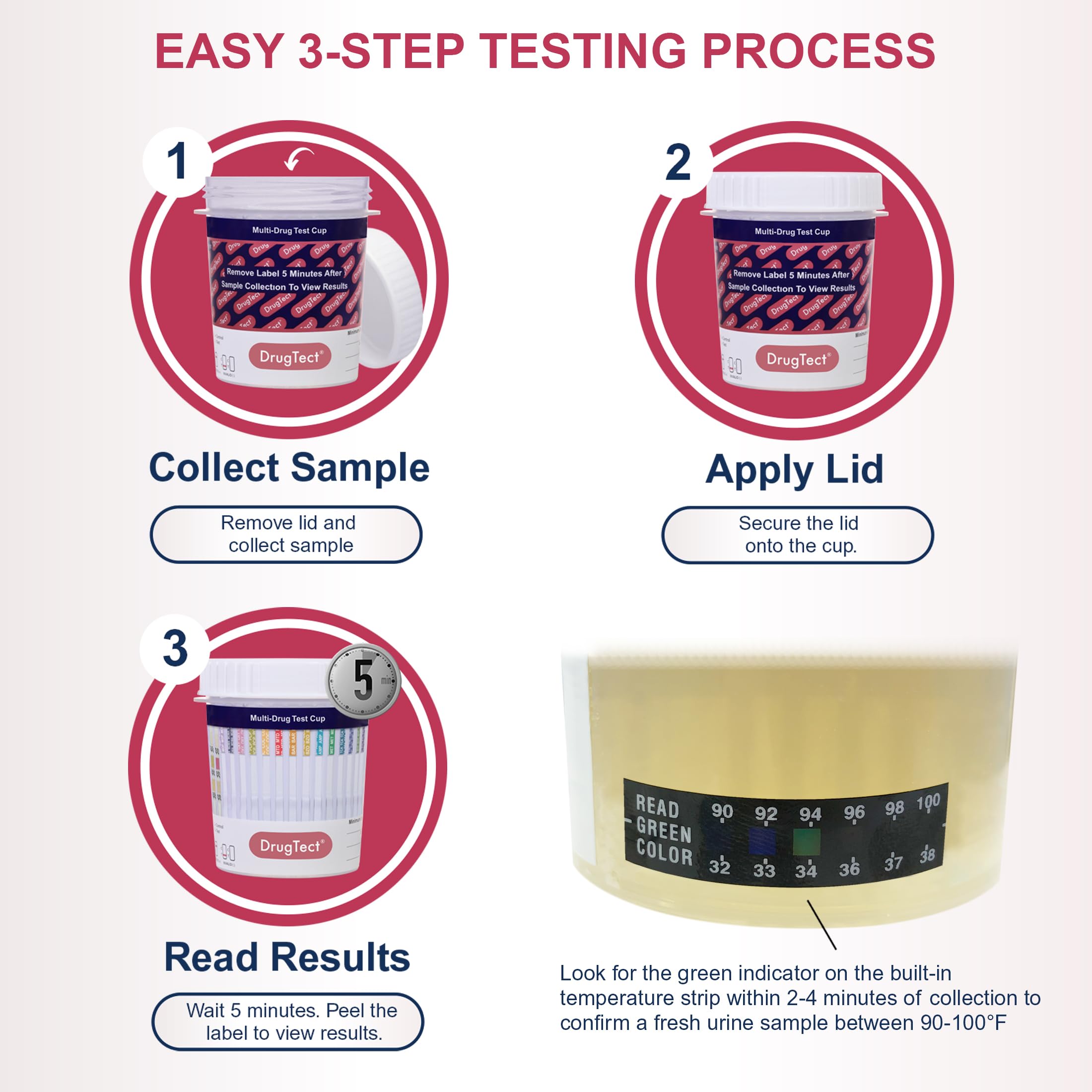 DrugTect 25-Pack 14-Panel Drug Test Cup with Fentanyl | CLIA-Waived Urine Test Kit