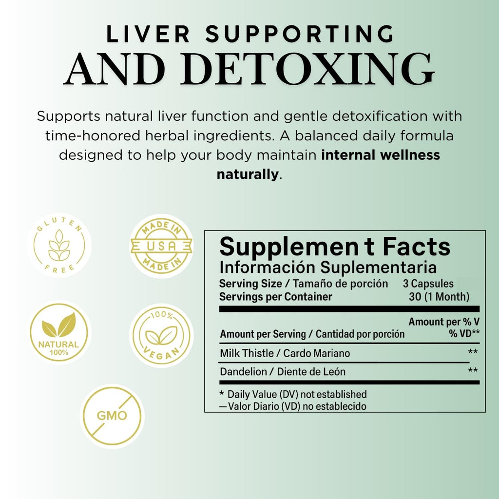 Milk Thistle + Dandelion Root — 90 Veggie Capsules | 1500 mg per Serving | Liver Health & Detox | 100% Natural | Made in USA | BexpertsUSA