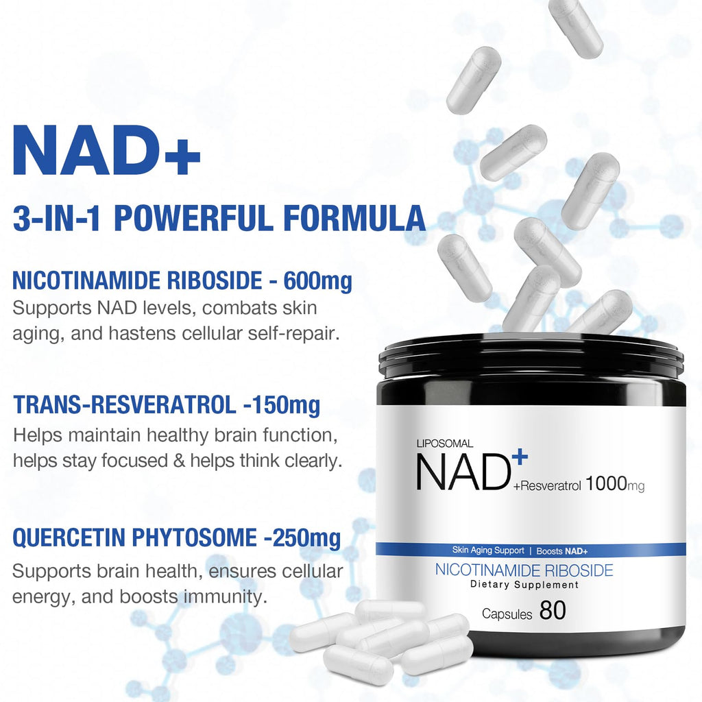 DUCRKACS NAD Supplement - NR 1000mg + Resveratrol | Liposomal NAD