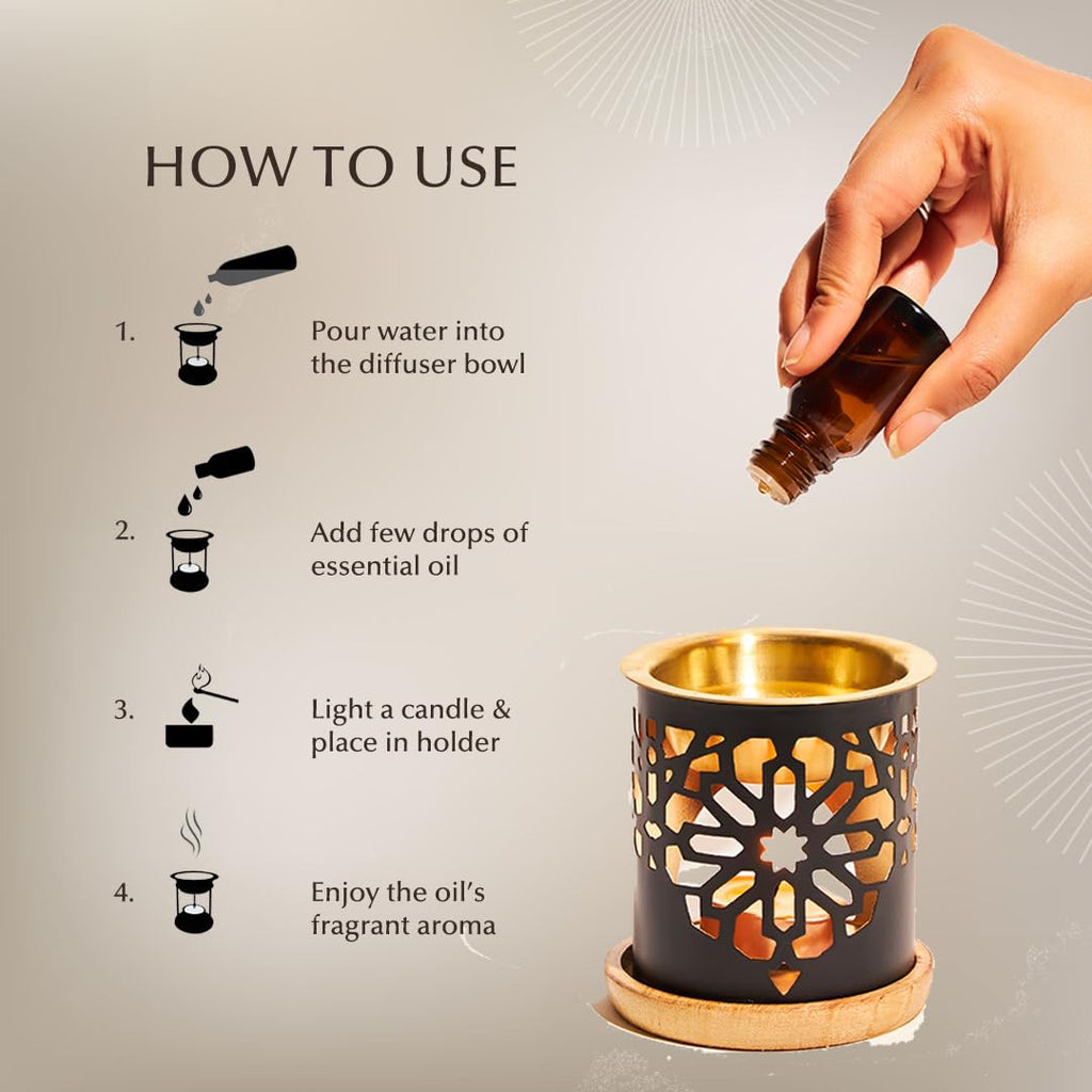 Dukhni Essential Oil Burner – Brass Candle Diffuser for Home Aromatherapy & Fragrance