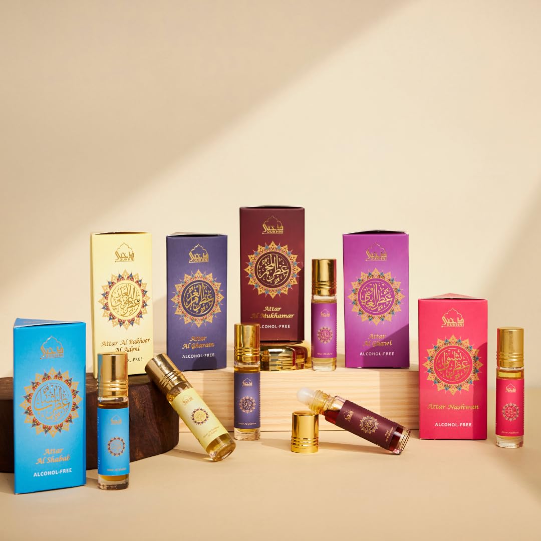 Dukhni Yemeni Attar Oil Set – 6 Arabic Oud Perfume Oils (6ml each) | Alcohol Free & Vegan